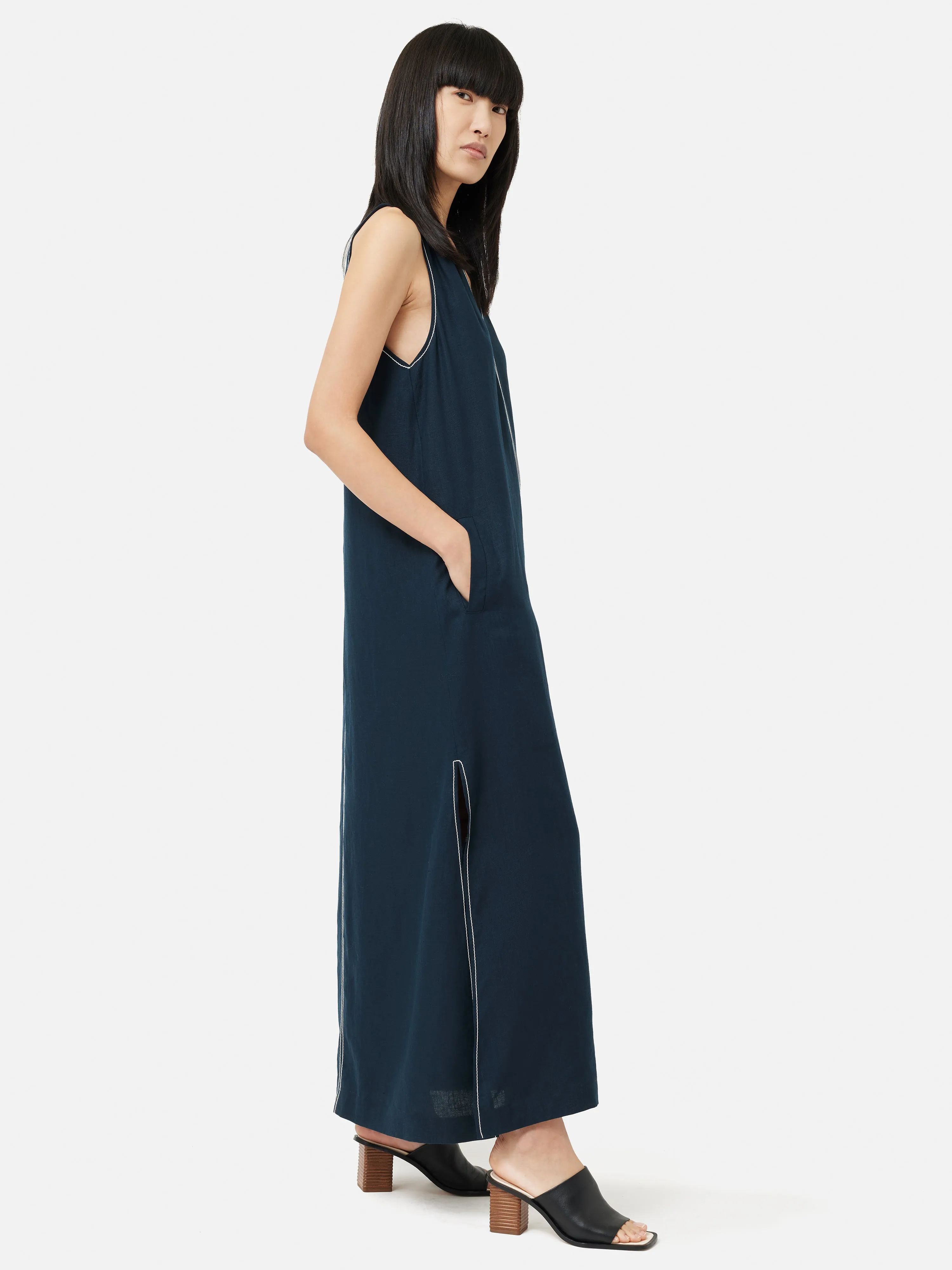 Linen Stitch Detail Maxi Dress | Navy sold by Jigsaw product image thumbnail 5