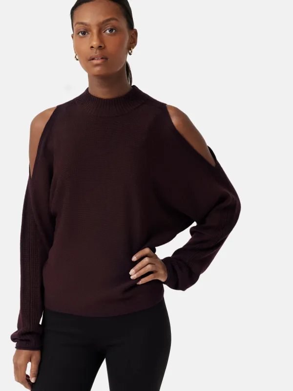 Merino Slit Shoulder Jumper | Burgundy sold by Jigsaw