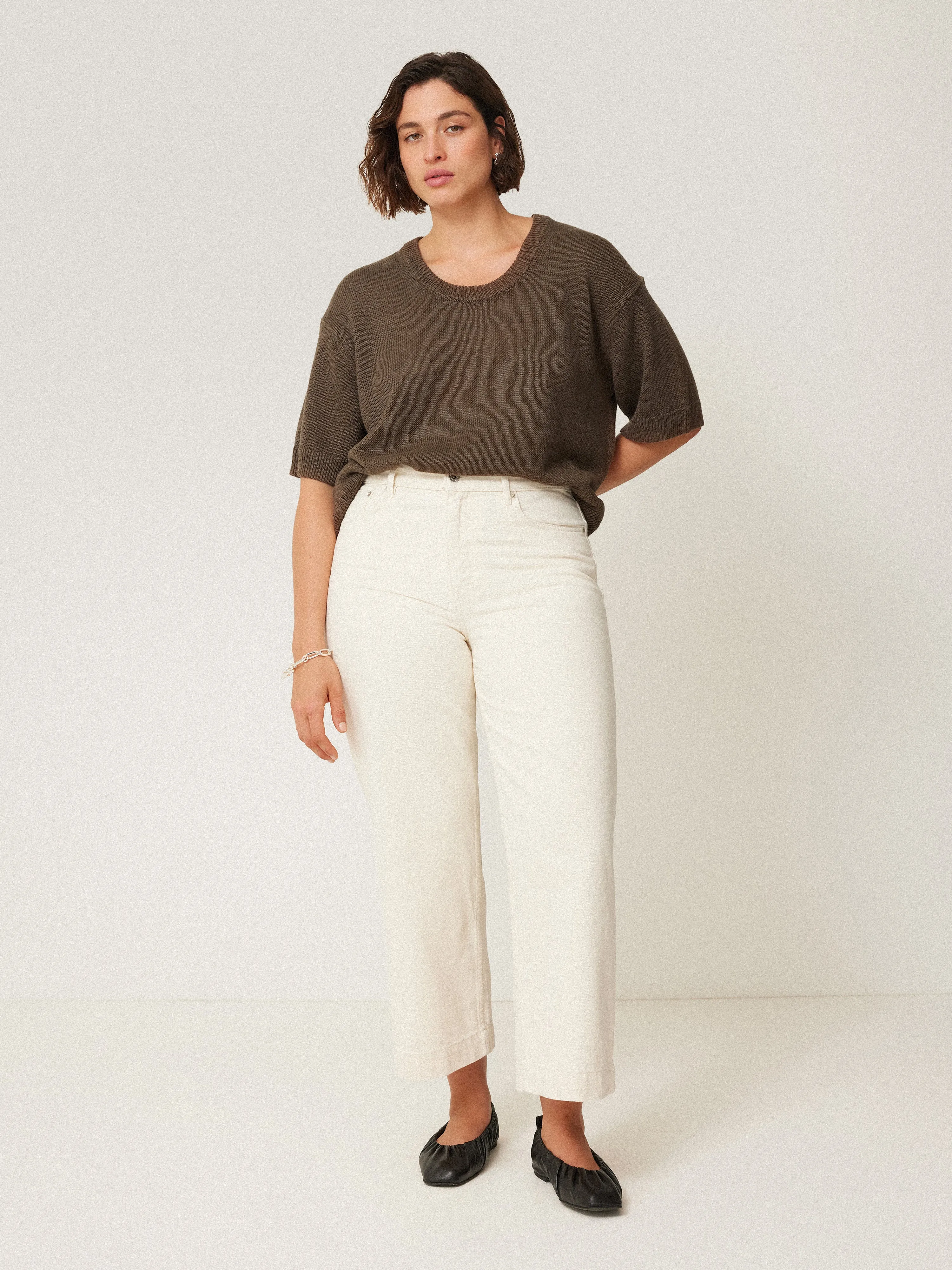 Linen Scoop Neck Knitted T-Shirt | Brown sold by Jigsaw product image thumbnail 4