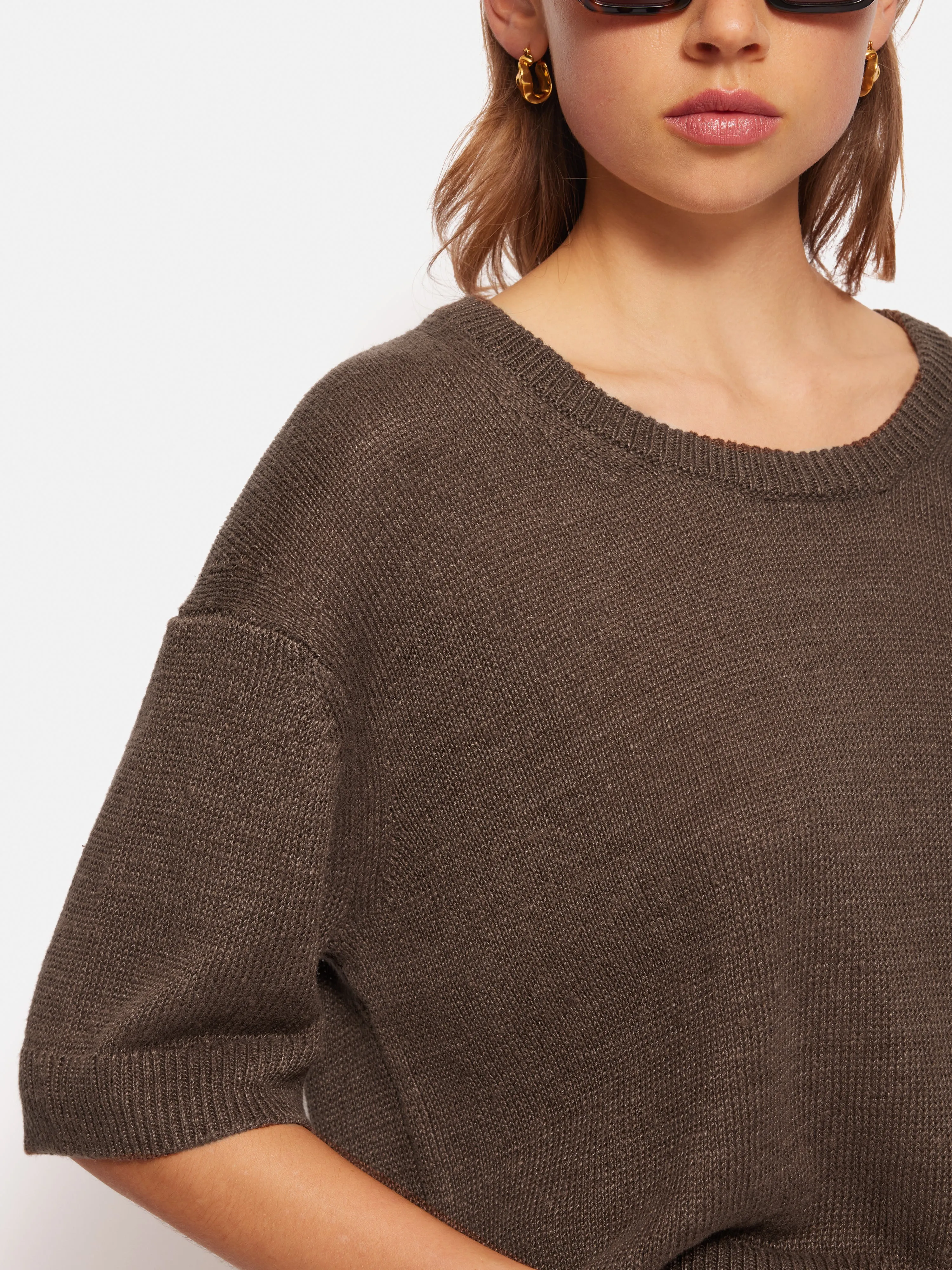 Linen Scoop Neck Knitted T-Shirt | Brown sold by Jigsaw product image thumbnail 3