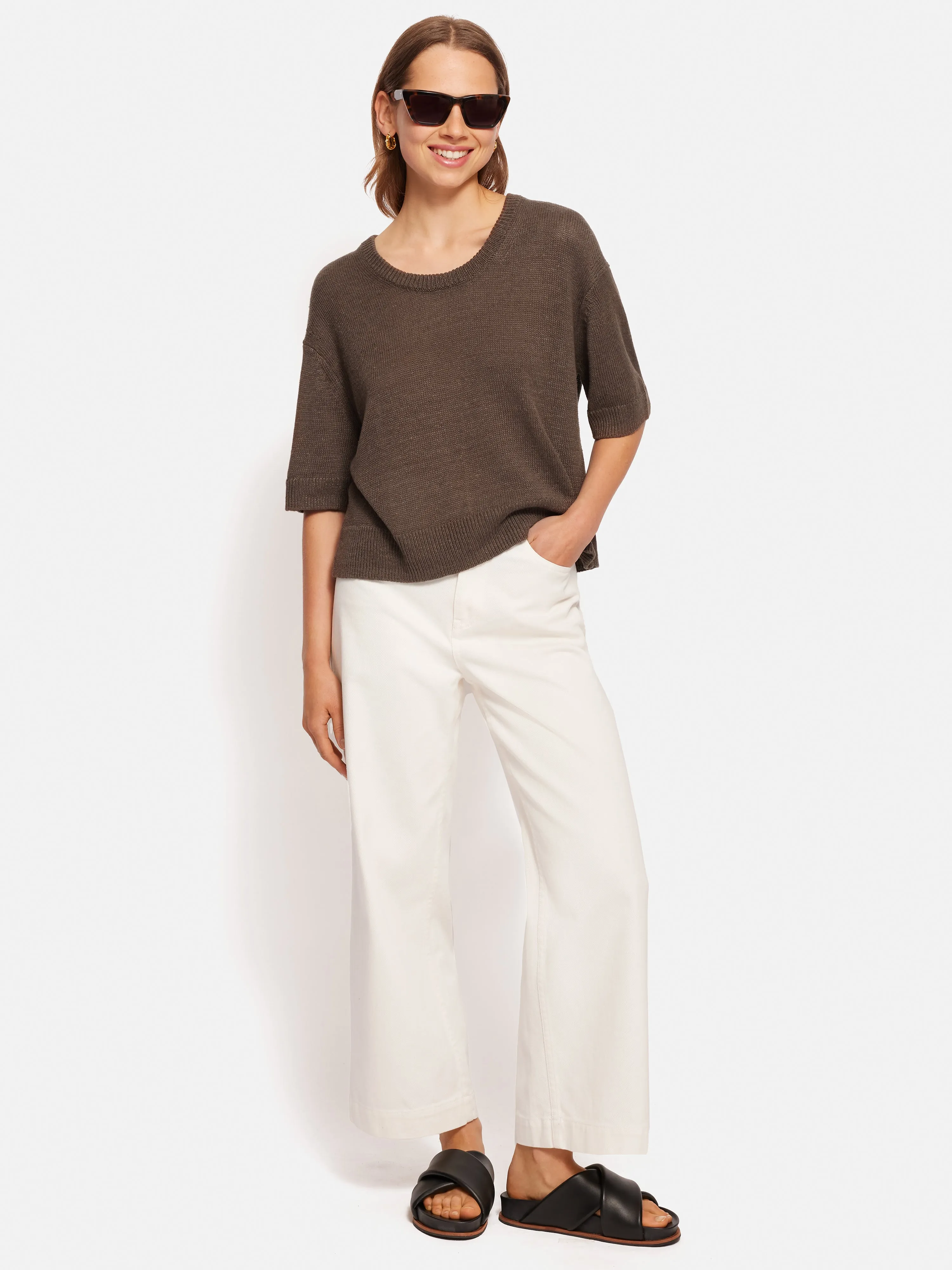 Linen Scoop Neck Knitted T-Shirt | Brown sold by Jigsaw product image thumbnail 5