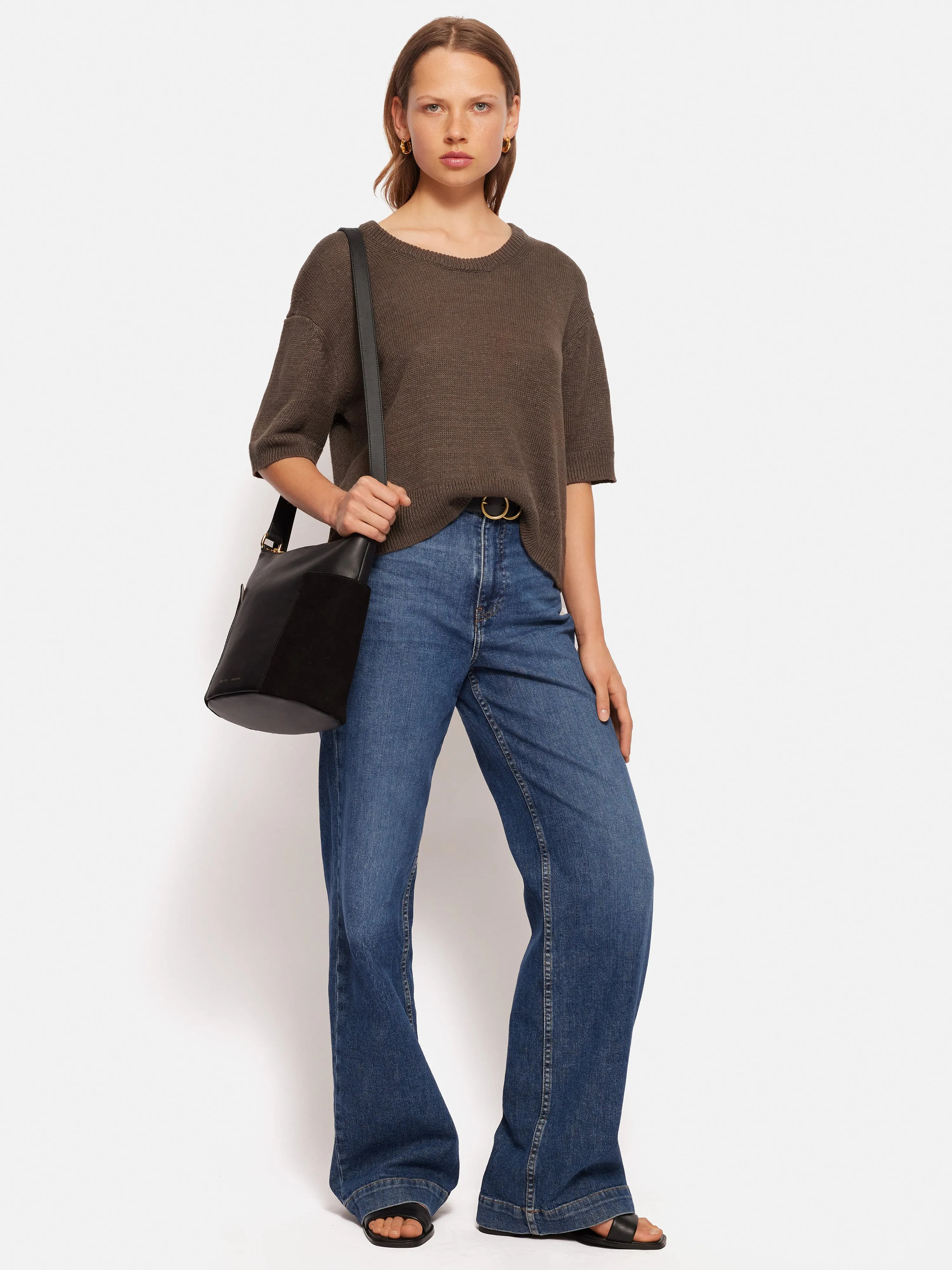 Linen U Neck Knitted T-Shirt | Brown sold by Jigsaw product image thumbnail 5