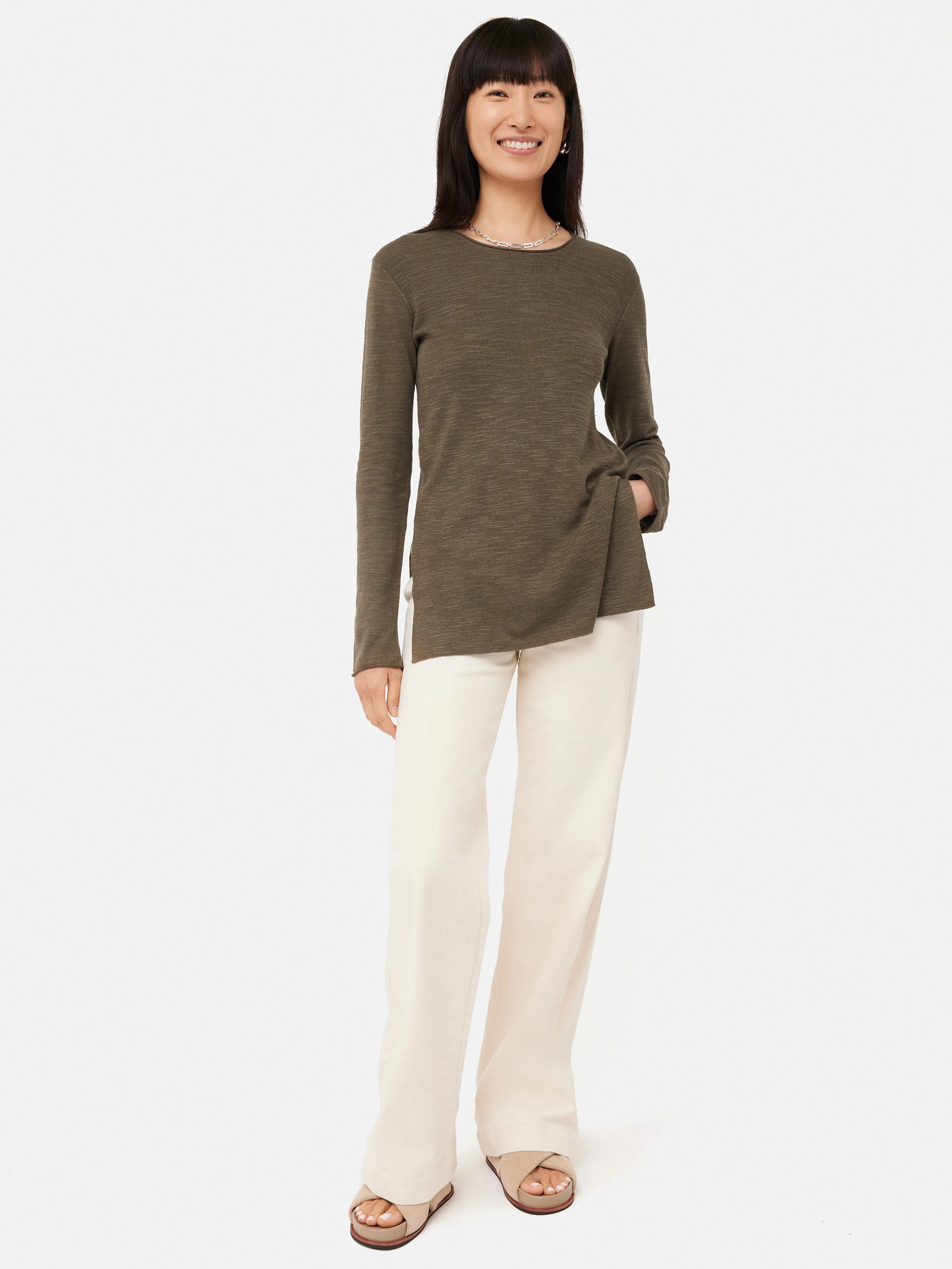Linen Cotton Crew Neck Jumper | Khaki sold by Jigsaw product image thumbnail 4