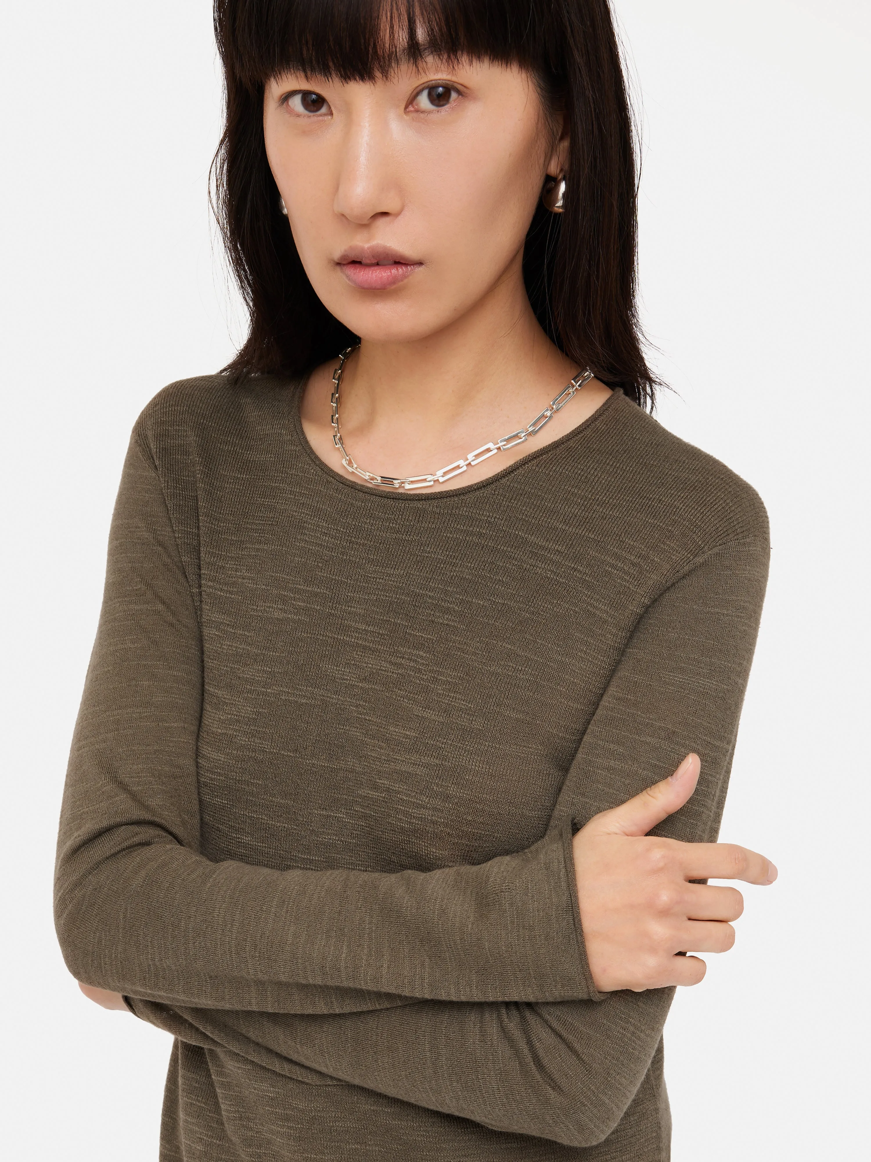 Linen Cotton Crew Neck Jumper | Khaki sold by Jigsaw product image thumbnail 2