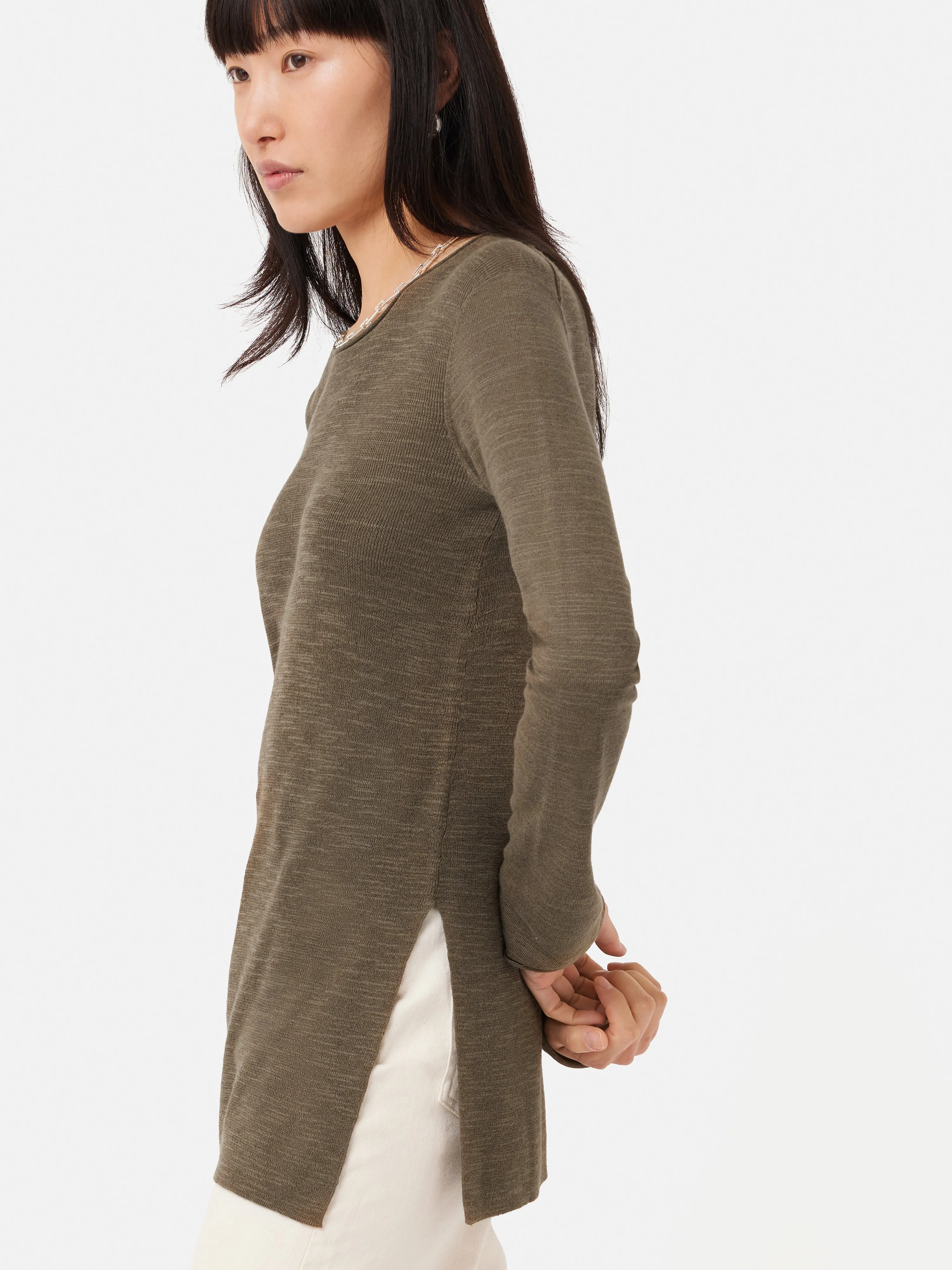 Linen Cotton Crew Neck Jumper | Khaki sold by Jigsaw product image thumbnail 3