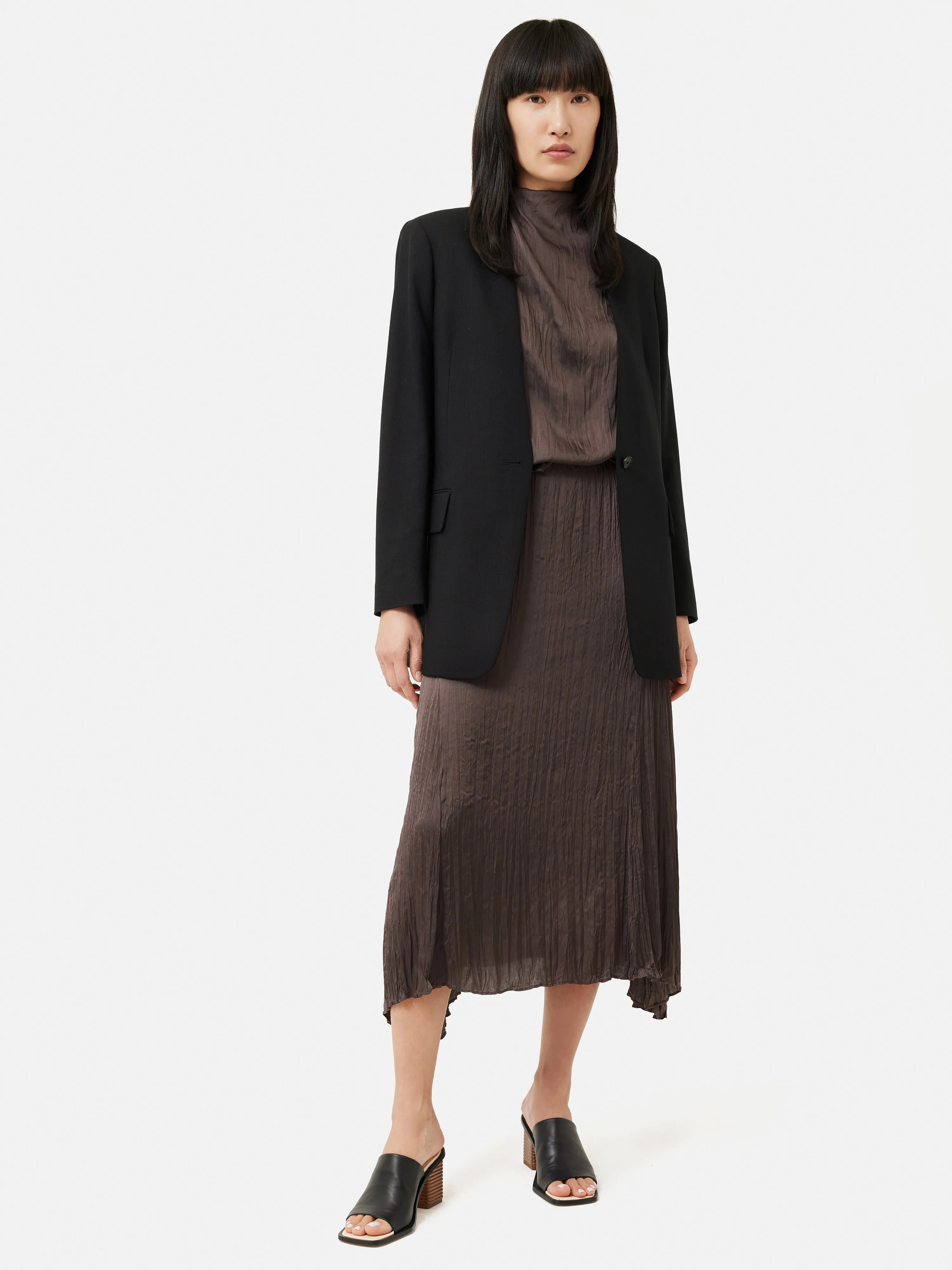 Satin Crinkle Midi Skirt | Brown sold by Jigsaw product image thumbnail 4