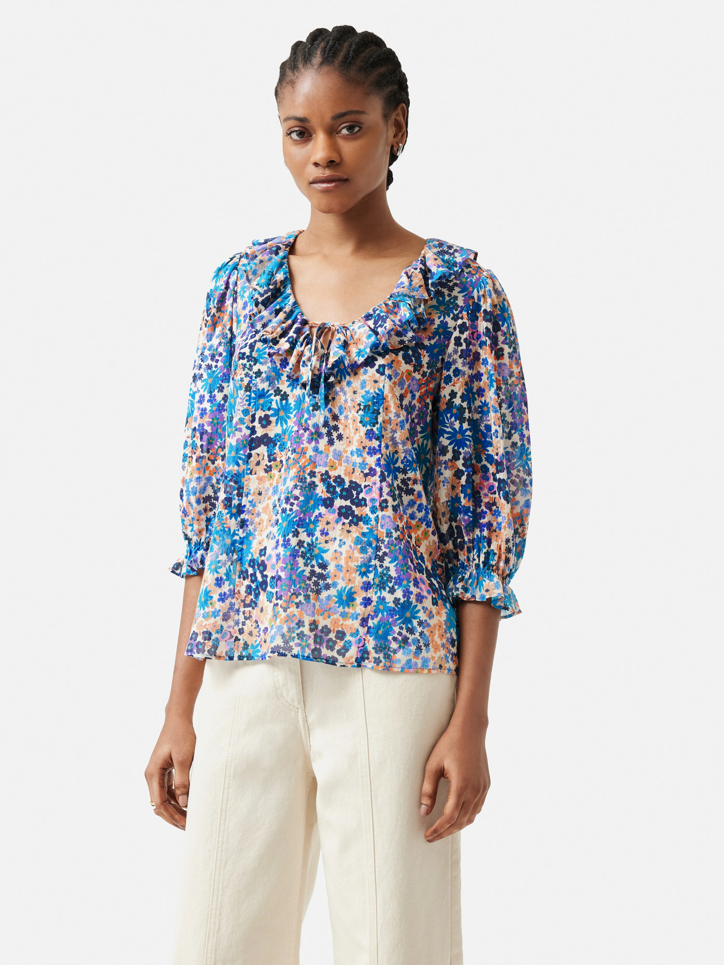 Rave Floral Cotton Crinkle Top | Blue sold by Jigsaw product image thumbnail 3