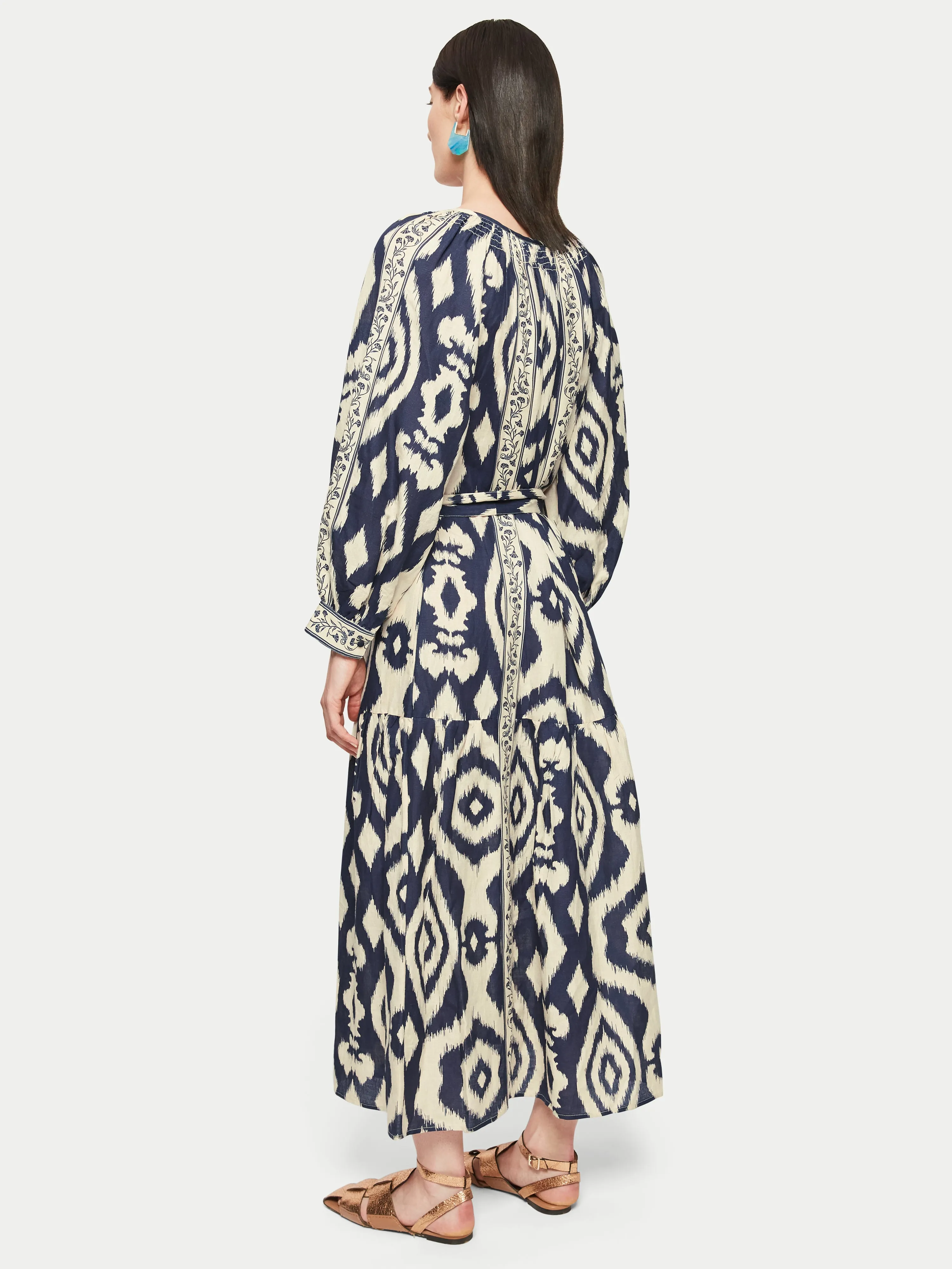Linen Blend Ikat Dress | Navy sold by Jigsaw product image thumbnail 5
