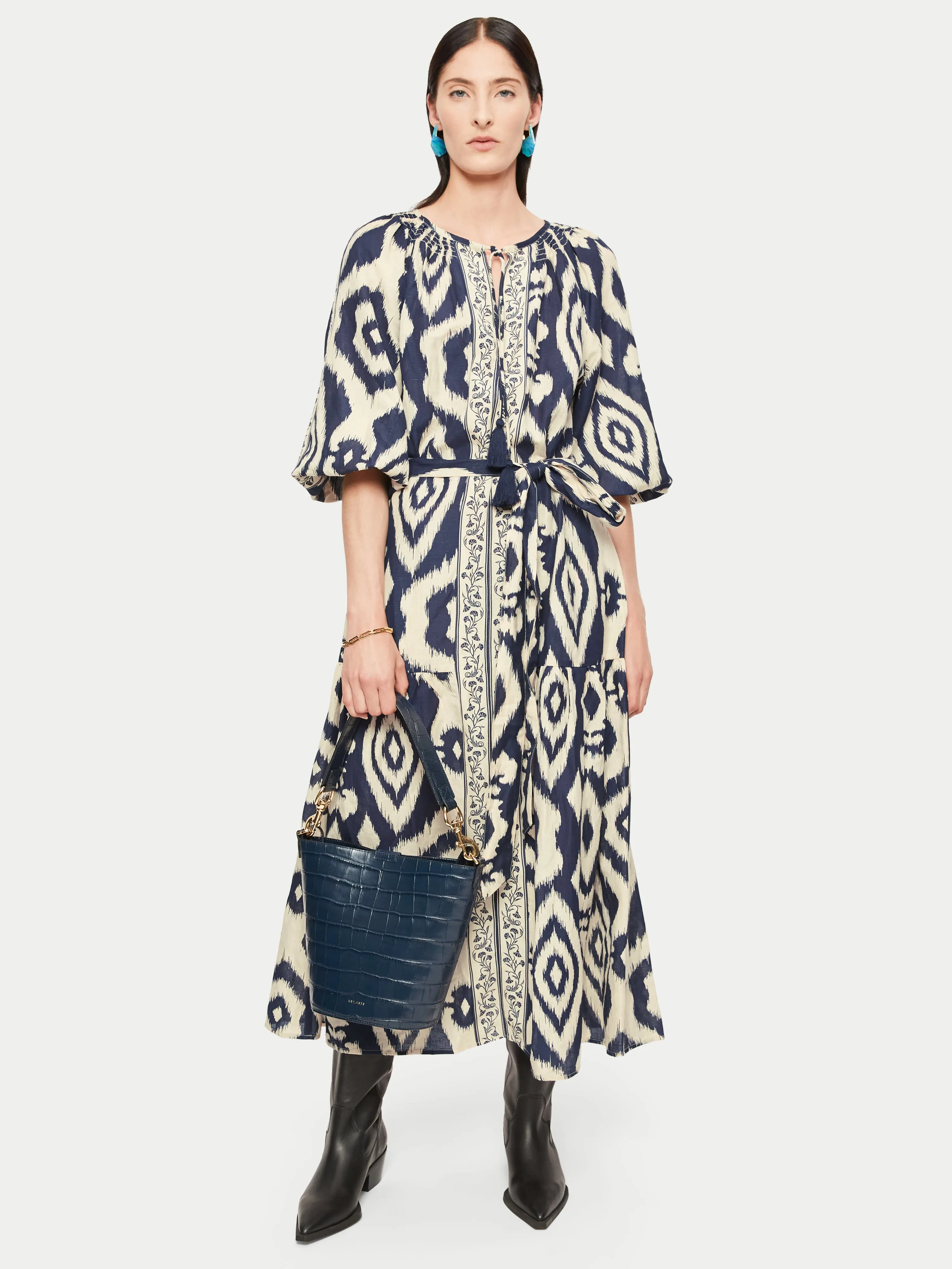Linen Blend Ikat Dress | Navy sold by Jigsaw product image thumbnail 3