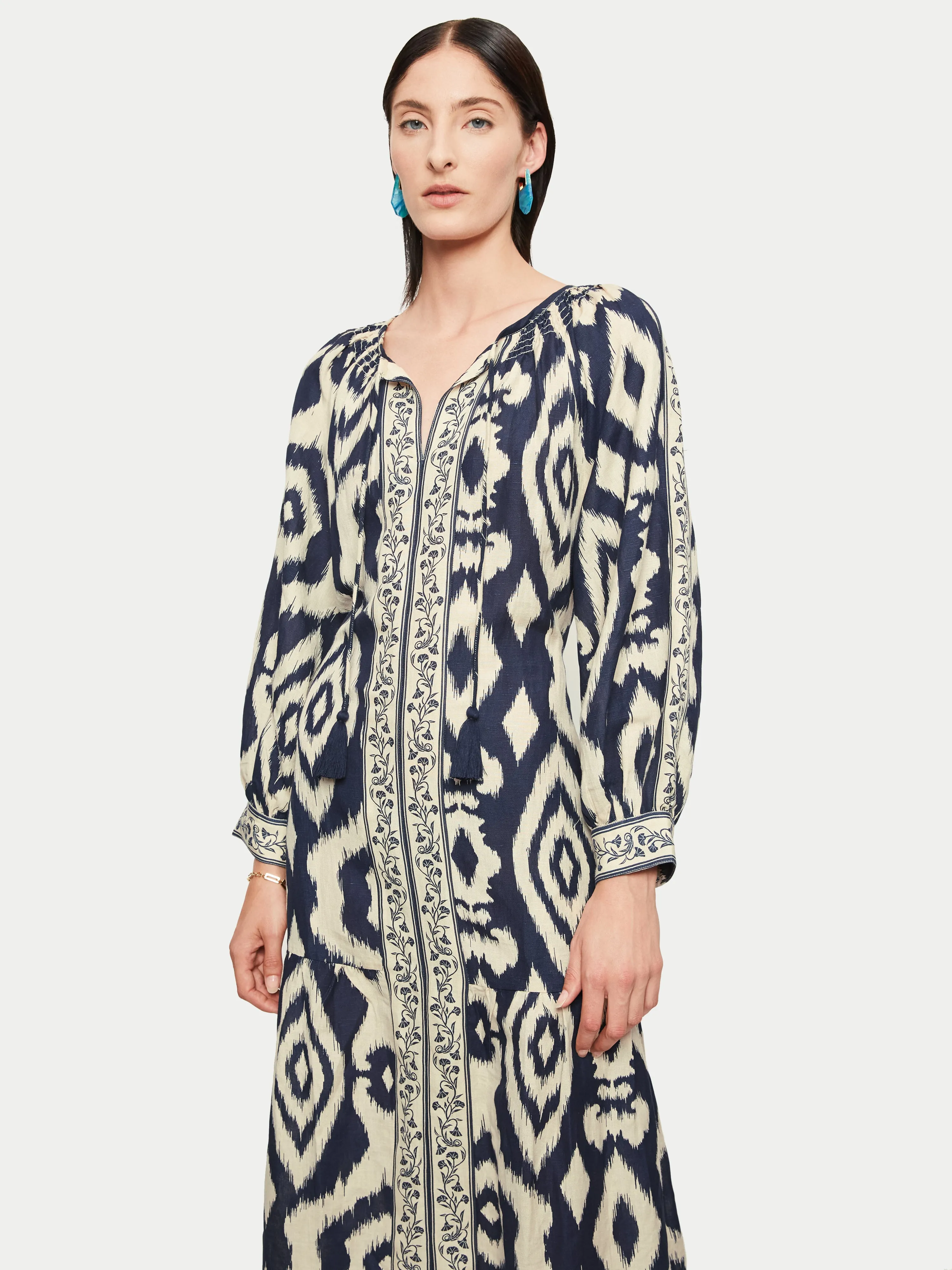 Linen Blend Ikat Dress | Navy sold by Jigsaw product image thumbnail 2