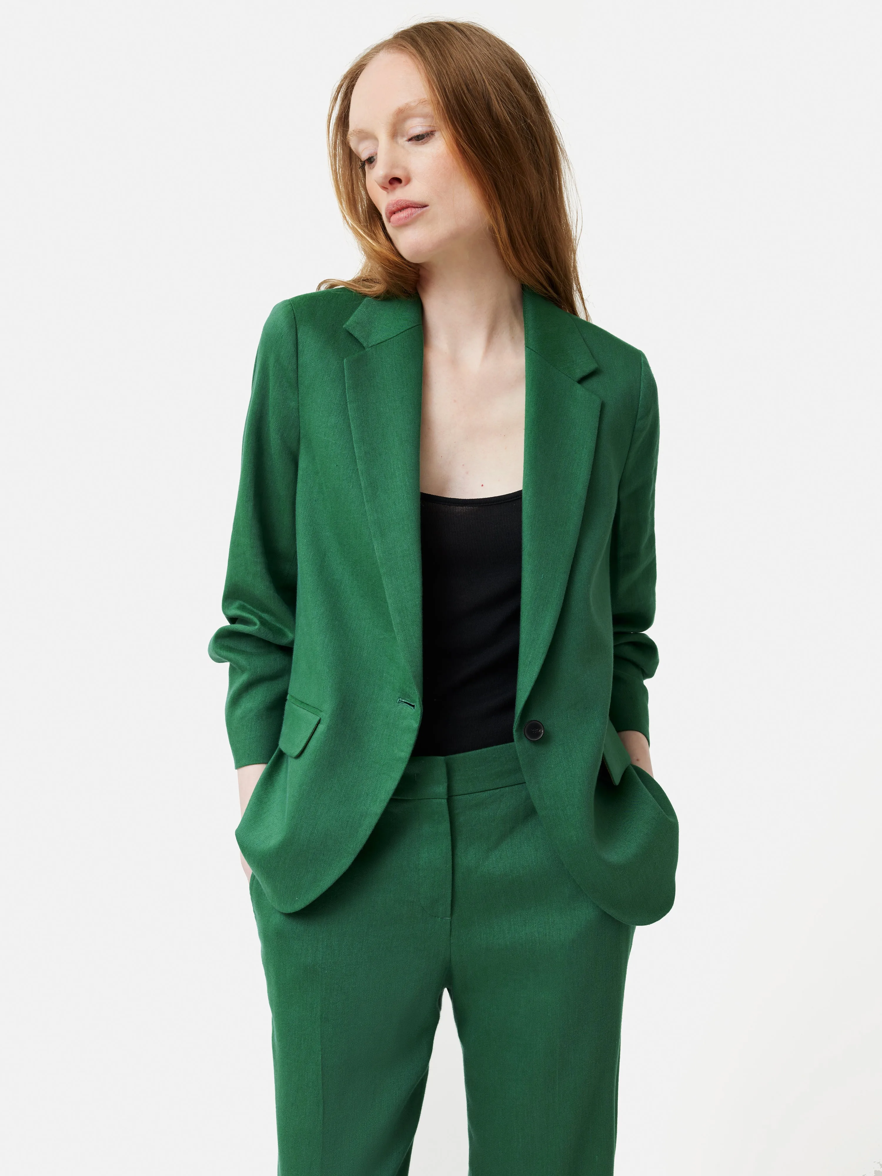 Portofino Linen Brook Blazer | Green sold by Jigsaw product image thumbnail 3