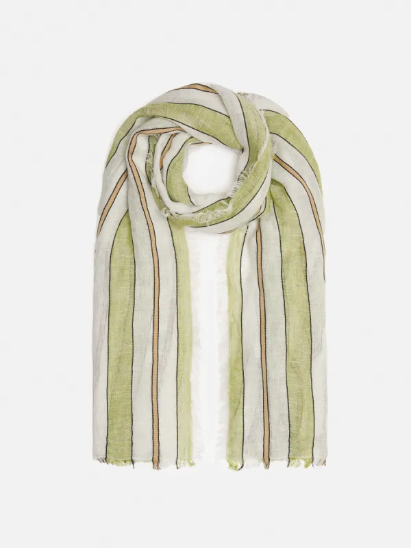 Linen Mix Stripe Woven Scarf | Green sold by Jigsaw
