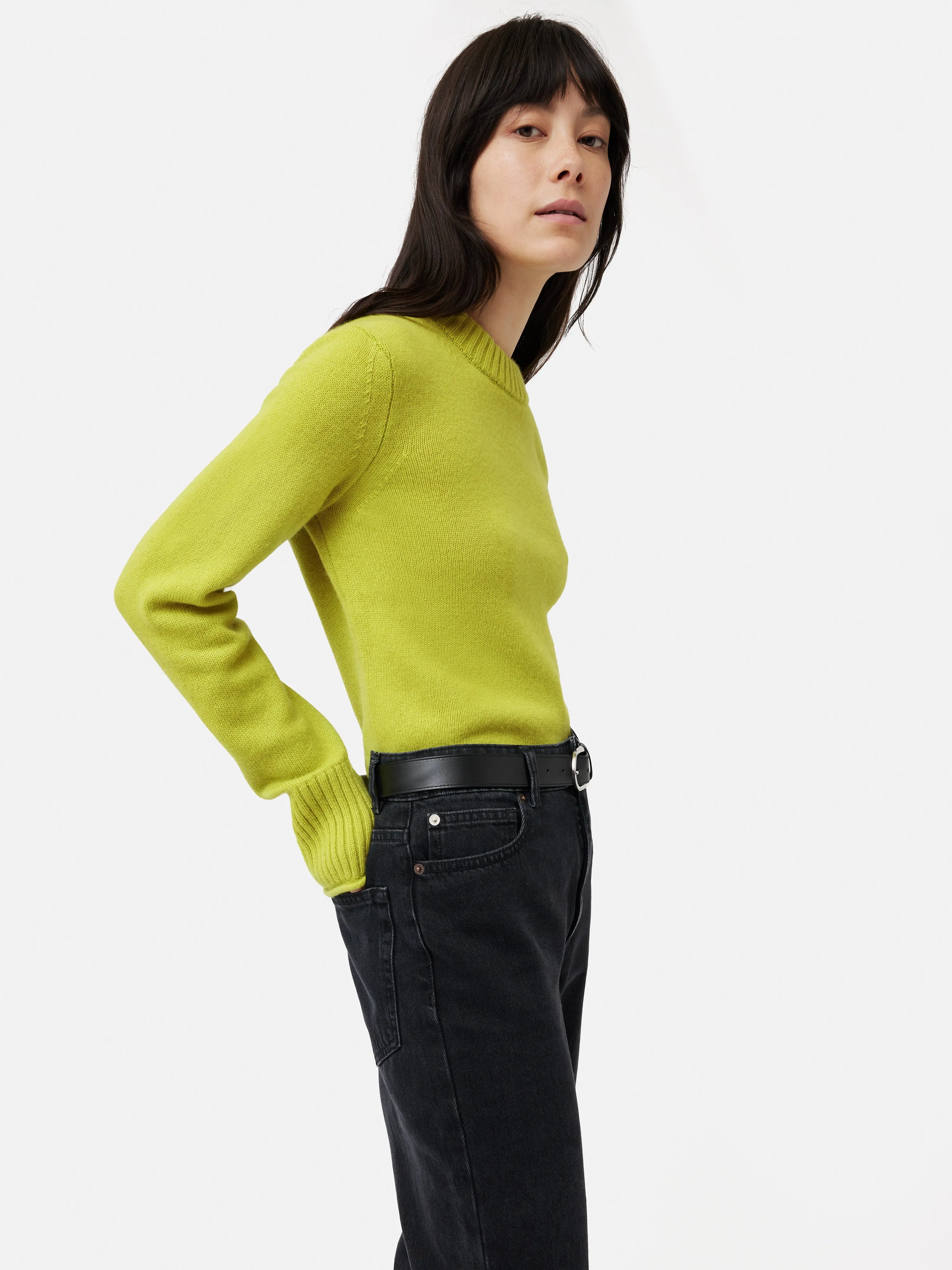 Compact Wool Cashmere Blend Jumper | Lime sold by Jigsaw