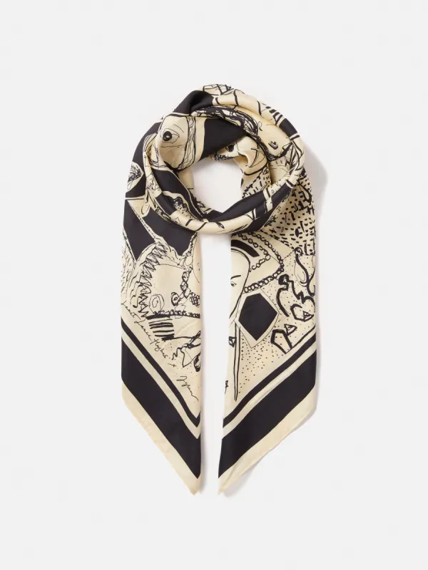 Kings & Queens Silk Scarf | Monochrome sold by Jigsaw