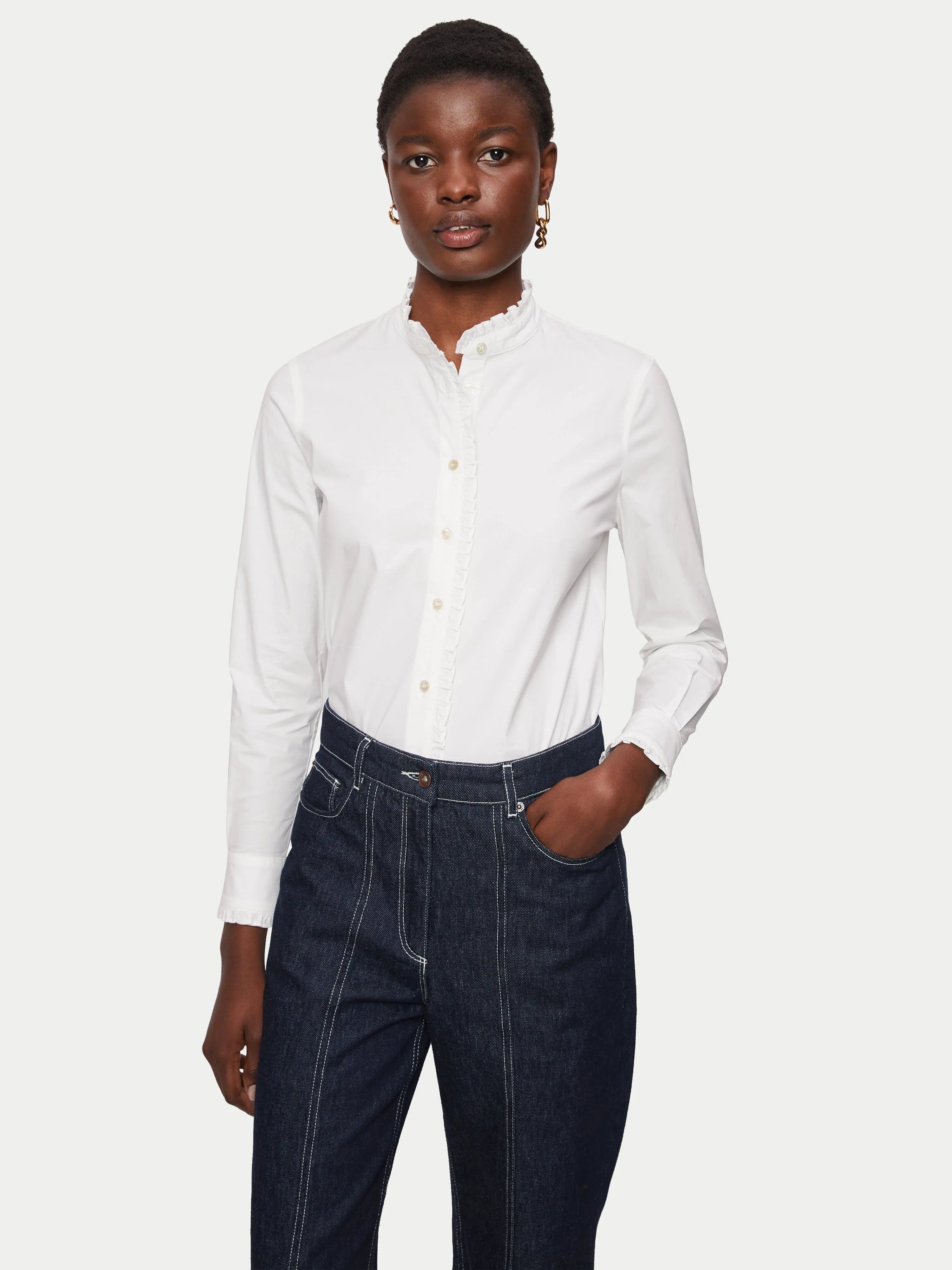 Cotton Poplin Ruffle Shirt | White sold by Jigsaw product image thumbnail 4
