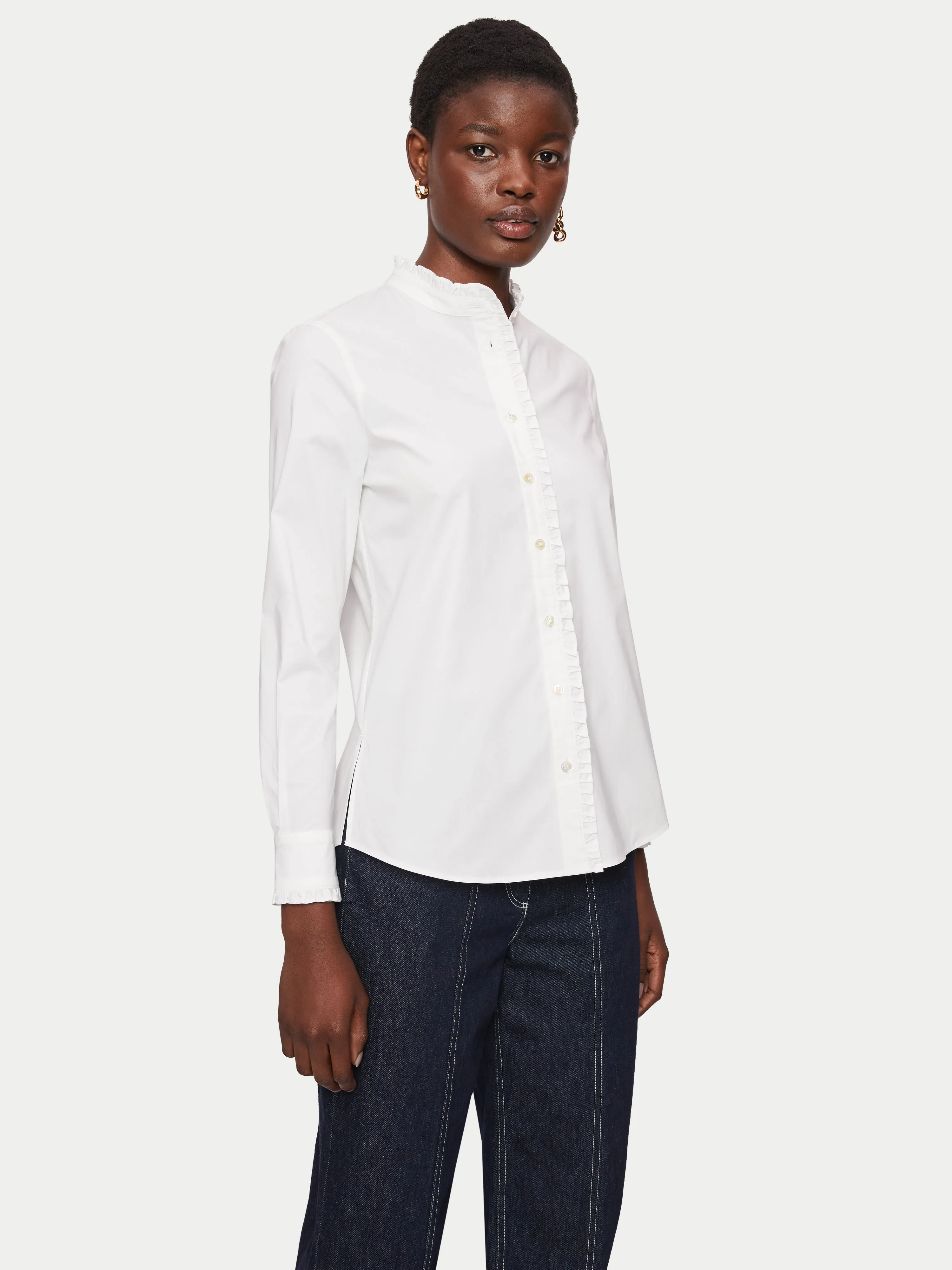 Cotton Poplin Ruffle Shirt | White sold by Jigsaw