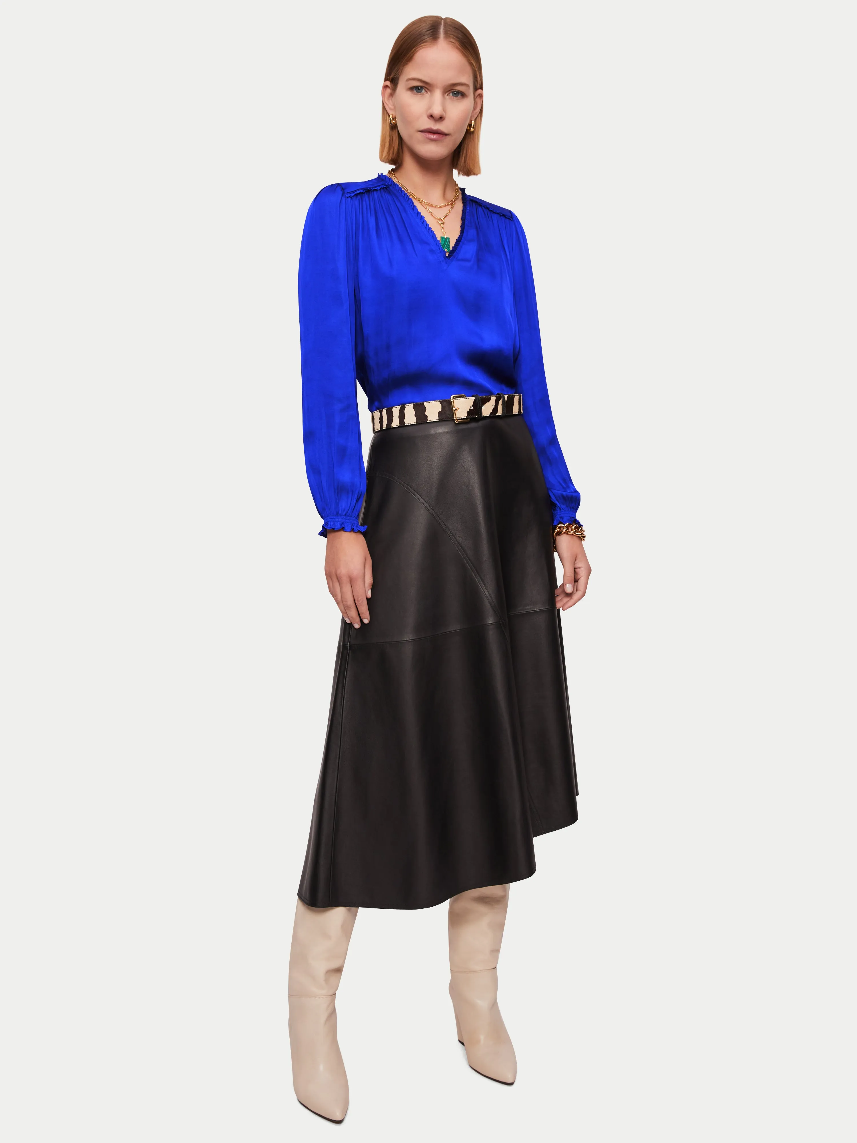 Recycled Satin V Neck Top | Blue sold by Jigsaw product image thumbnail 3