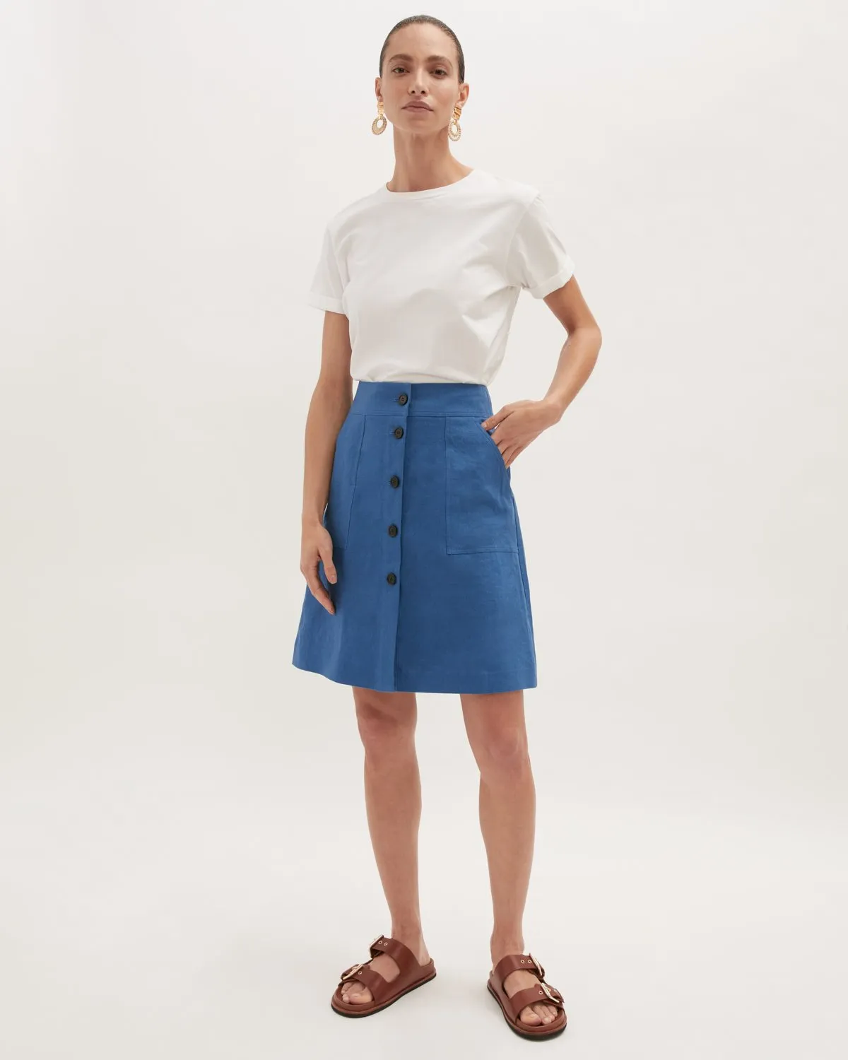 Linen Utility Skirt | Aegean Blue sold by Jigsaw