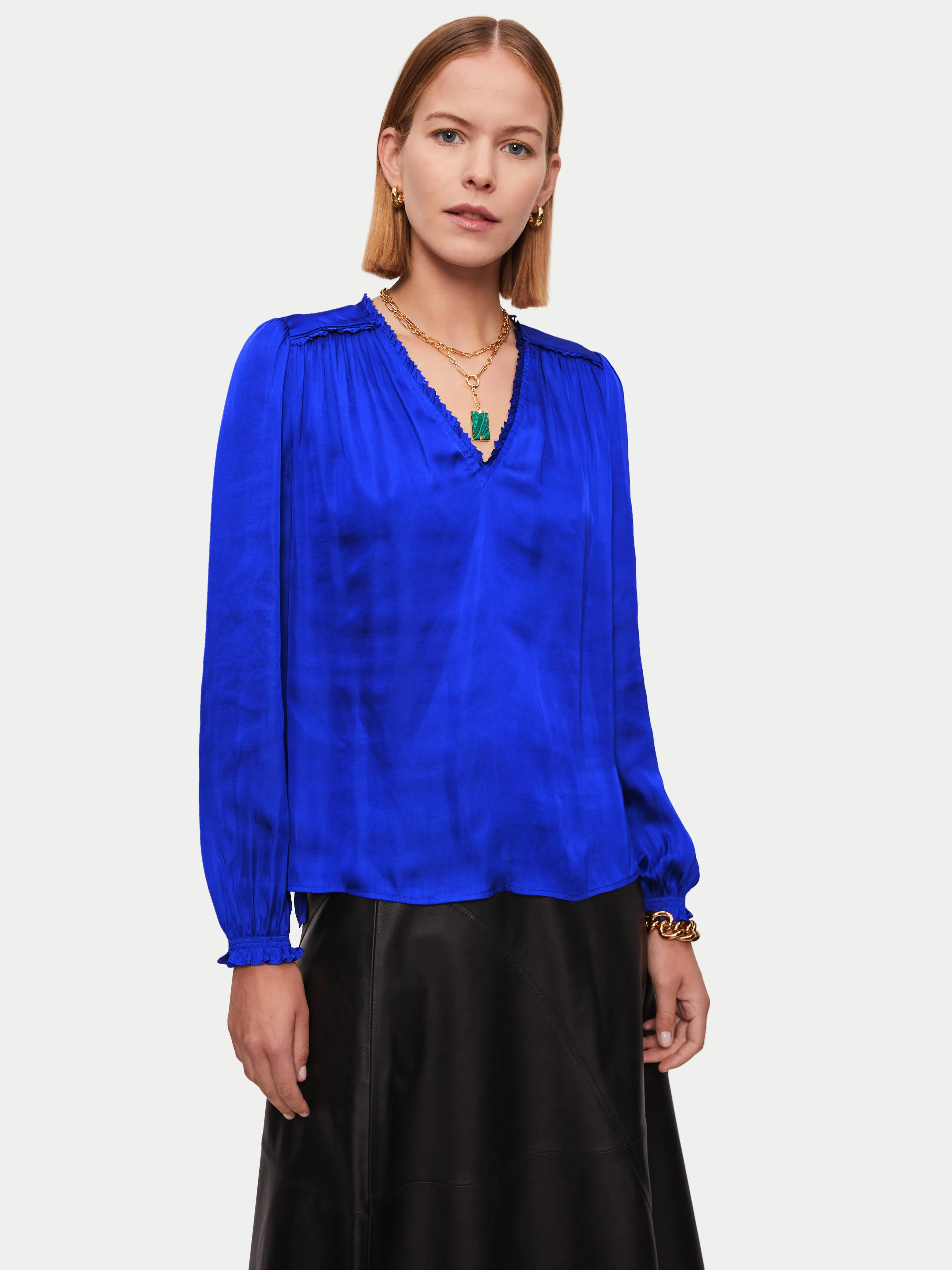 Recycled Satin V Neck Top | Blue sold by Jigsaw product image thumbnail 4