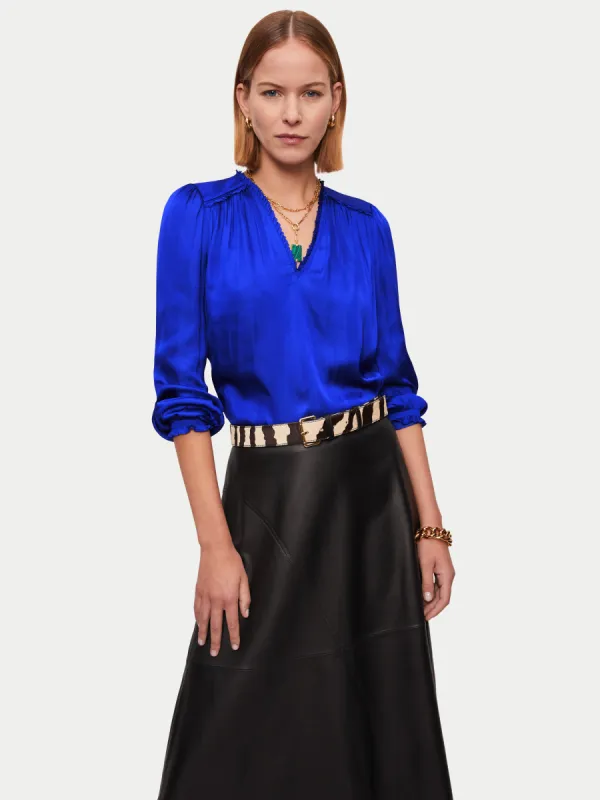 Recycled Satin V Neck Top | Blue sold by Jigsaw