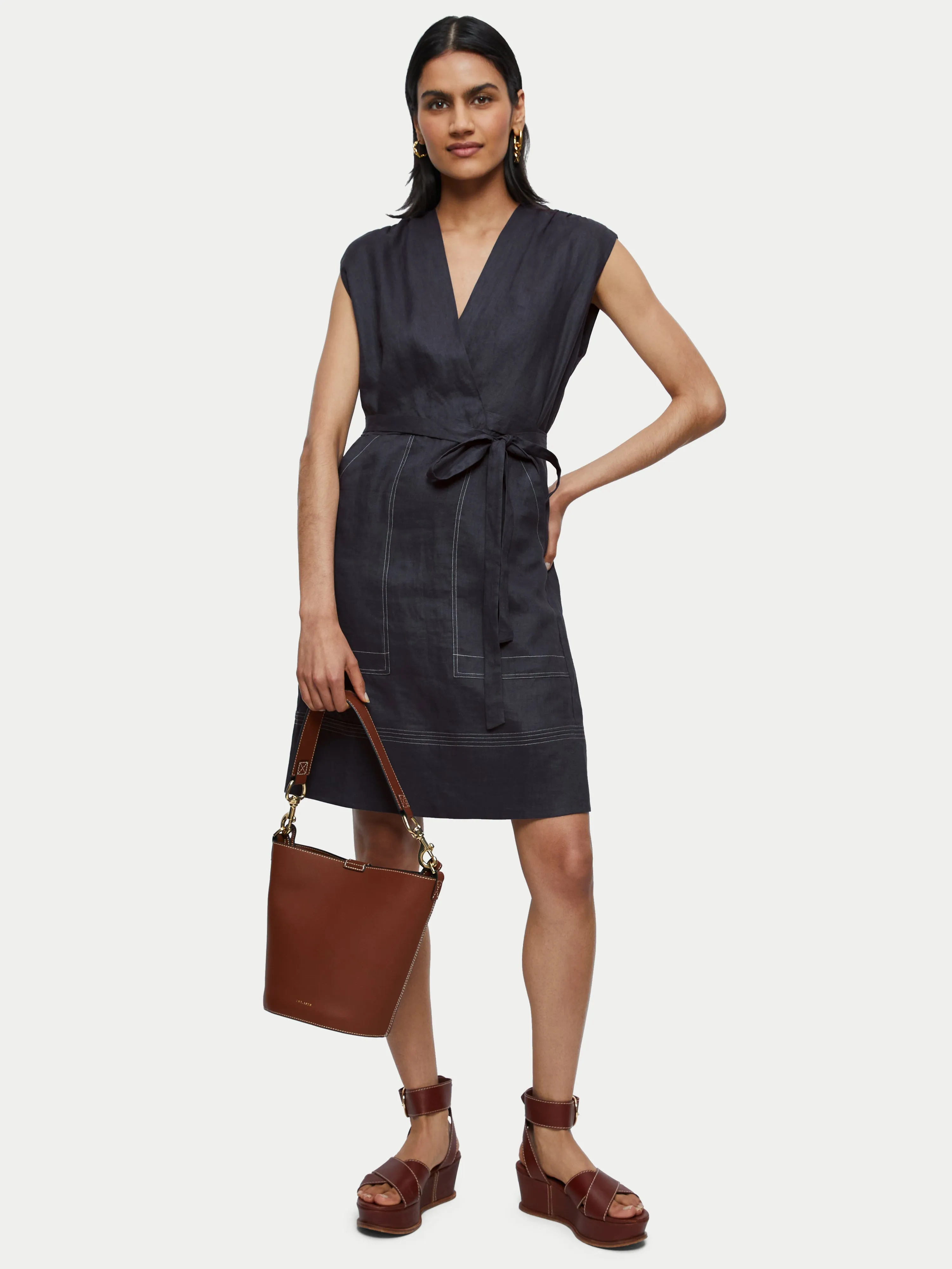 Linen Short Wrap Dress | Blue sold by Jigsaw