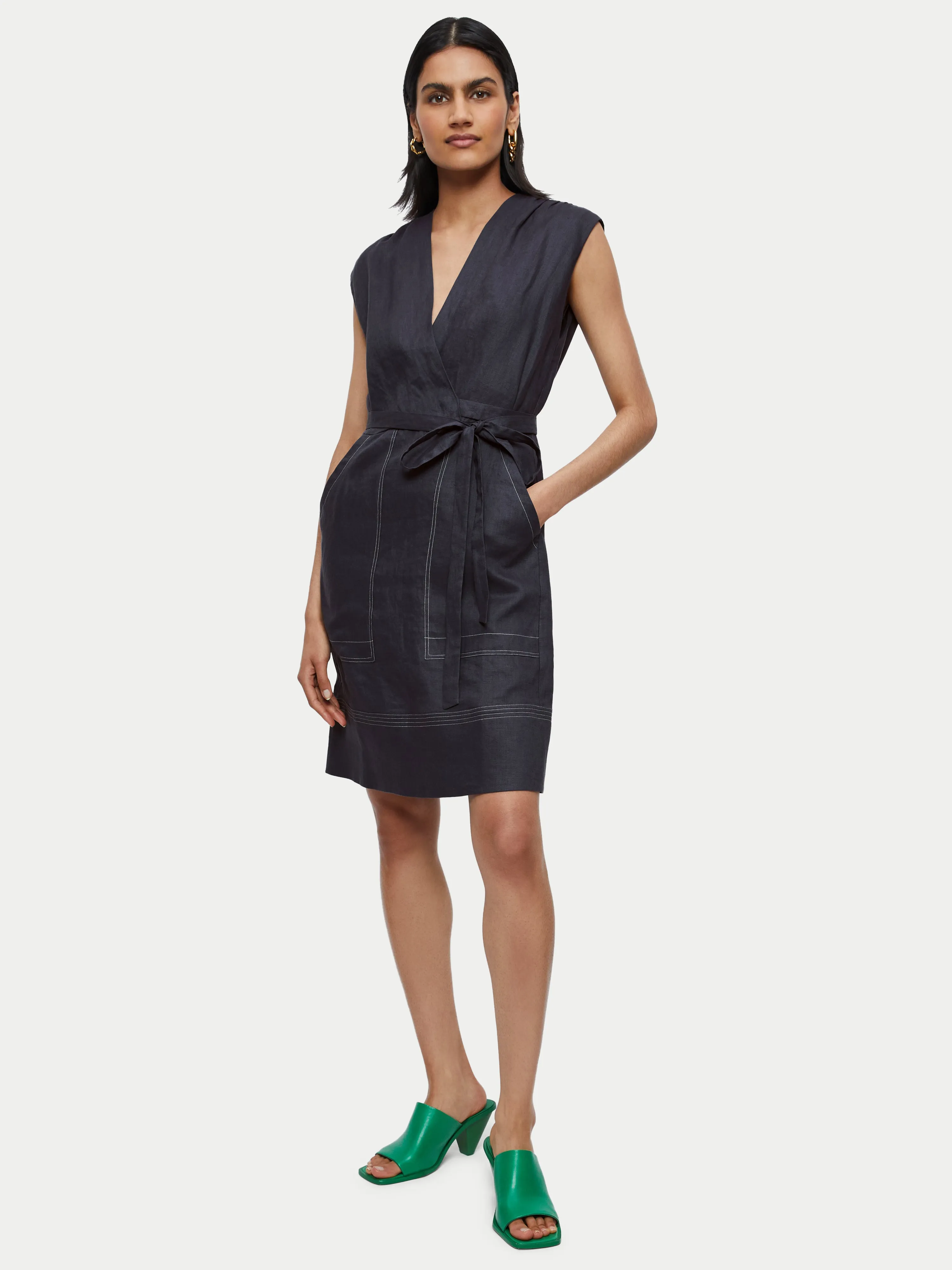 Linen Short Wrap Dress | Blue sold by Jigsaw product image thumbnail 4