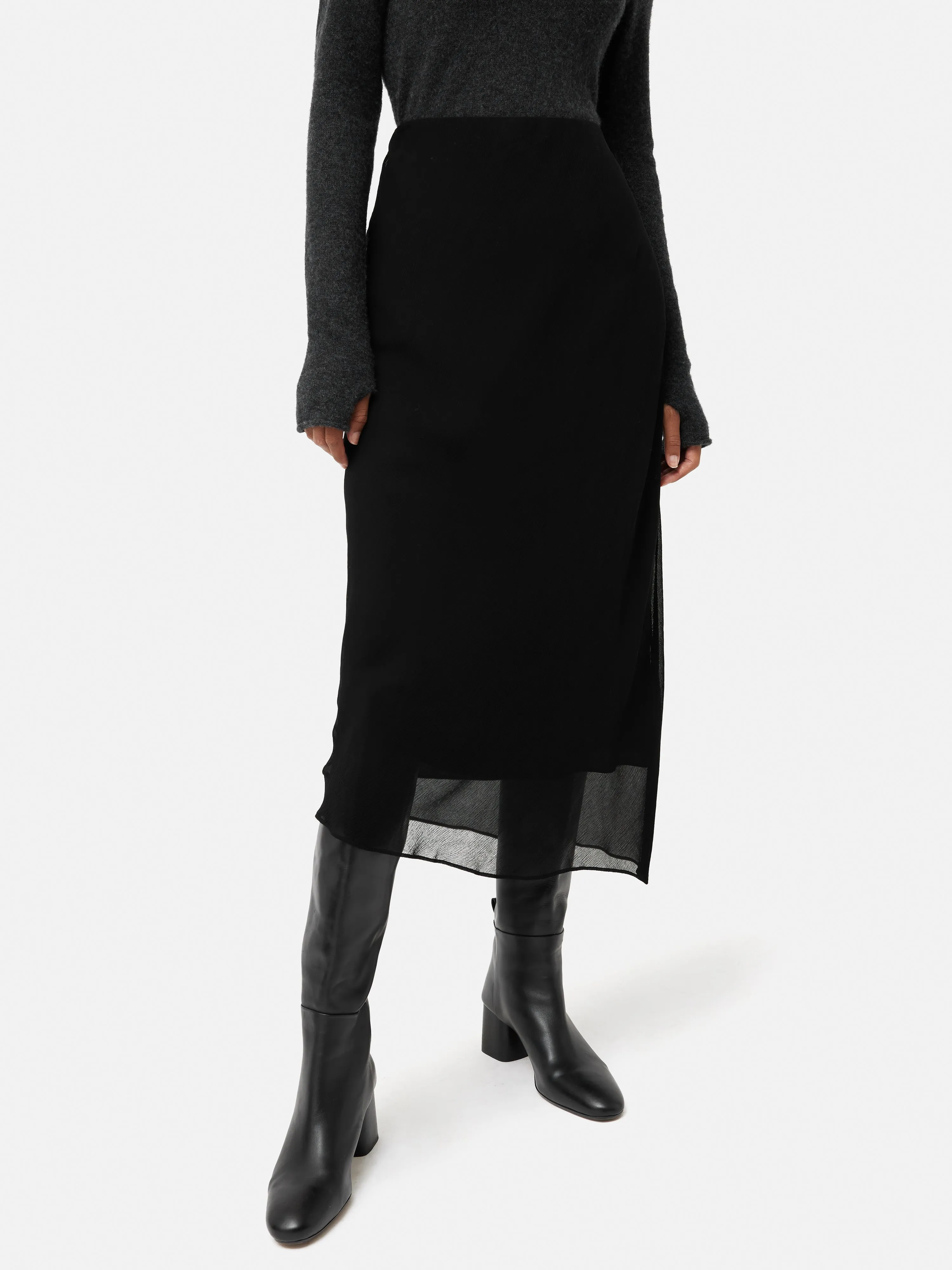 Crinkle Bias Maxi Skirt | Black sold by Jigsaw