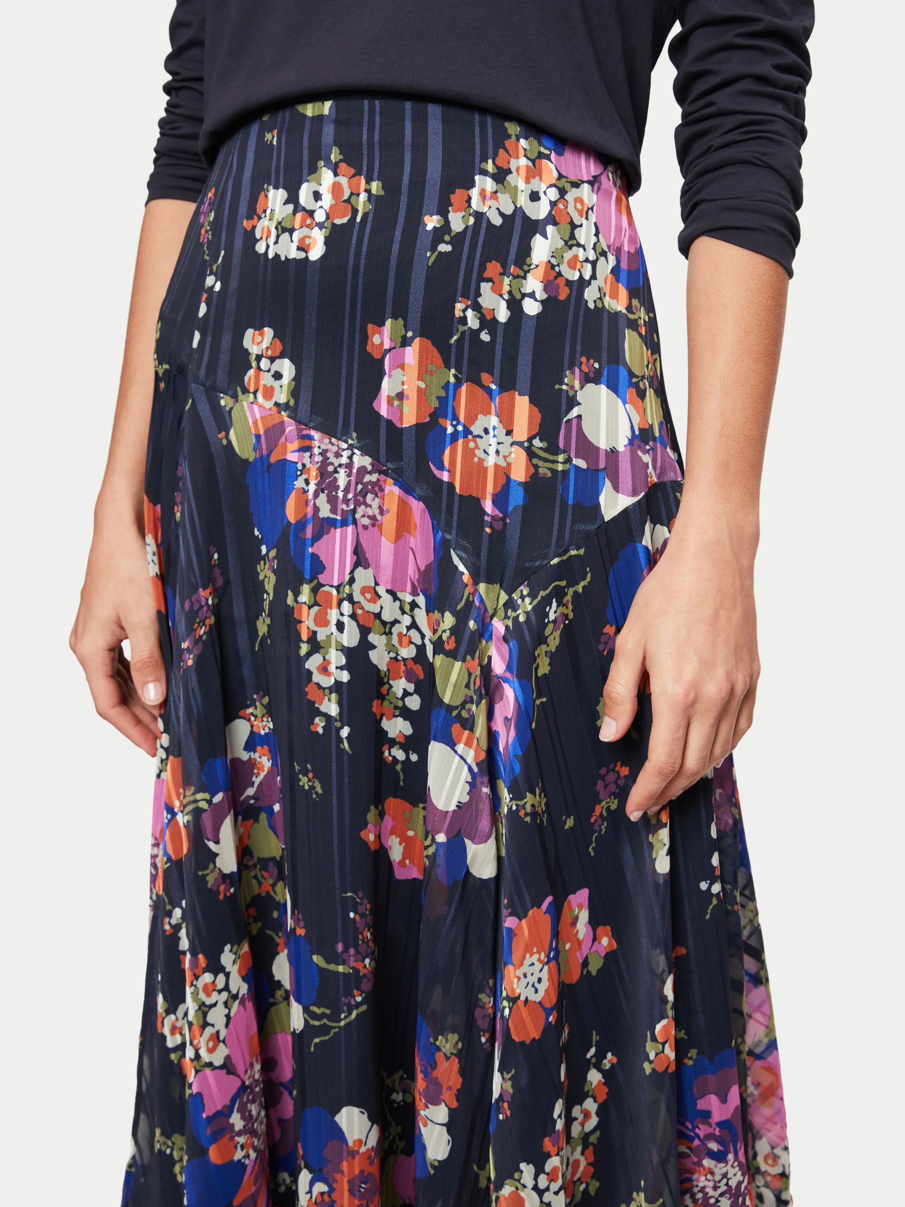 Wild Rose Midi Skirt | Navy sold by Jigsaw product image thumbnail 3