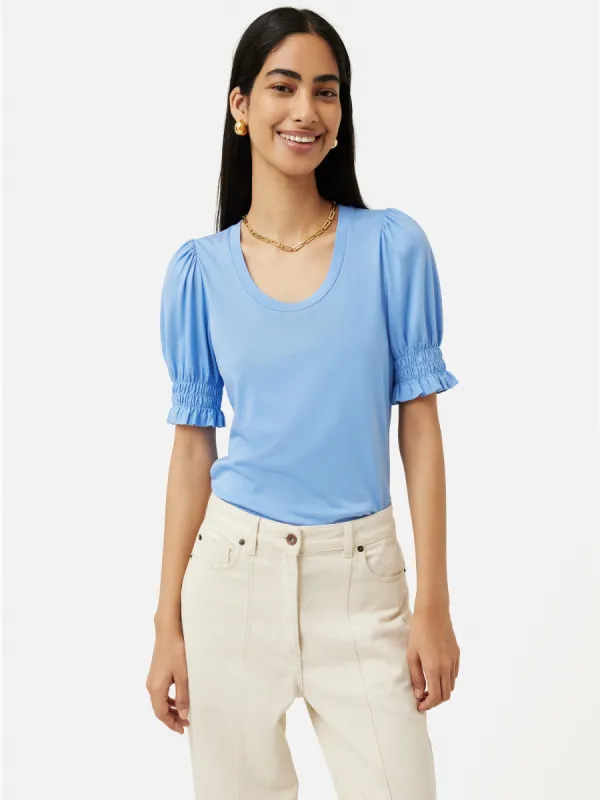 Ruched Sleeve Jersey Top | Blue sold by Jigsaw