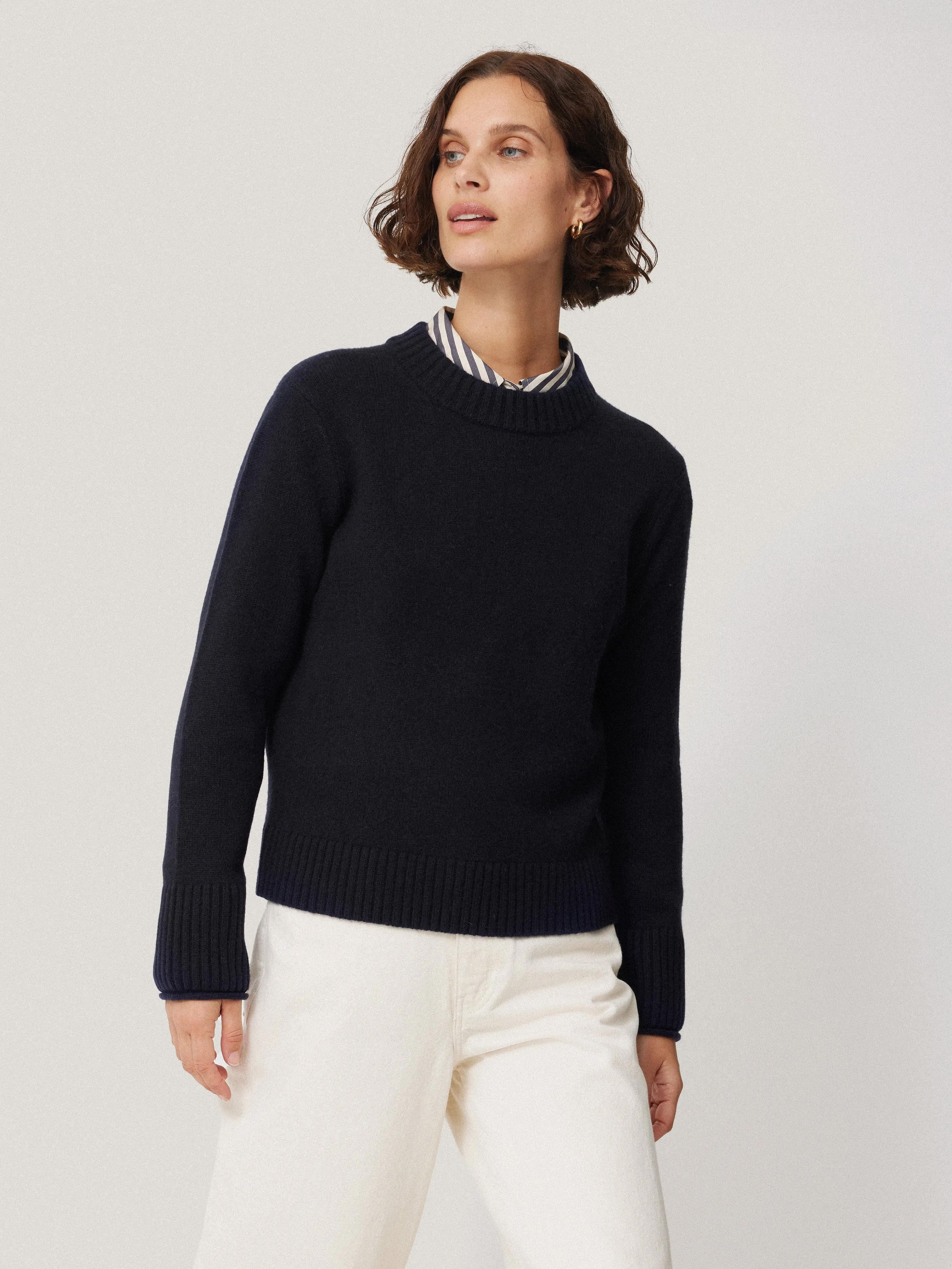 Compact Wool Cashmere Blend Jumper | Navy sold by Jigsaw