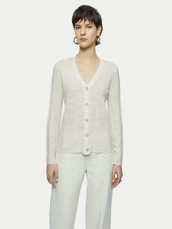 Linen Cotton V Neck Cardigan | Ivory sold by Jigsaw