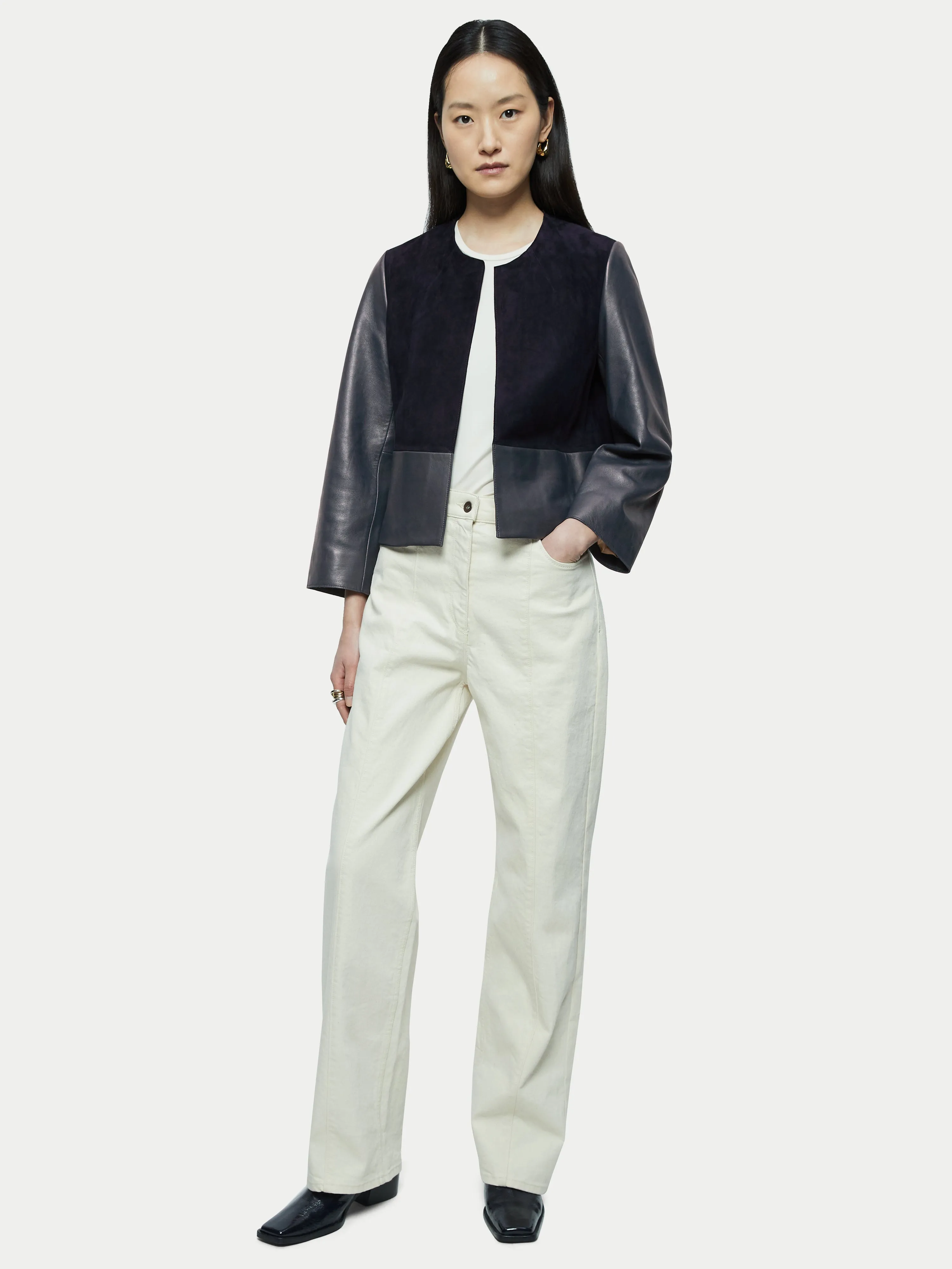 Nakoa Leather Mix Jacket | Navy sold by Jigsaw product image thumbnail 3