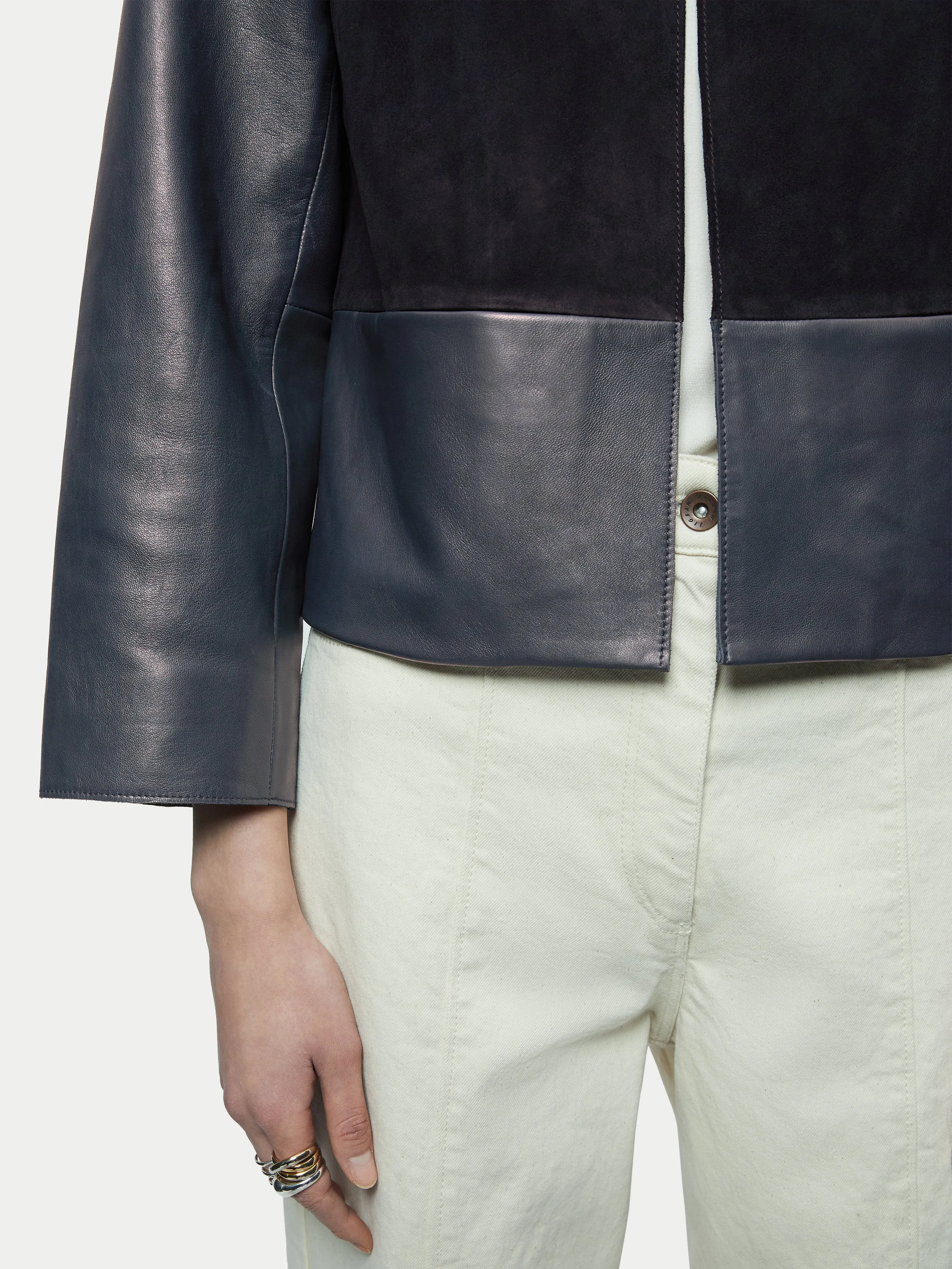 Nakoa Leather Mix Jacket | Navy sold by Jigsaw product image thumbnail 2