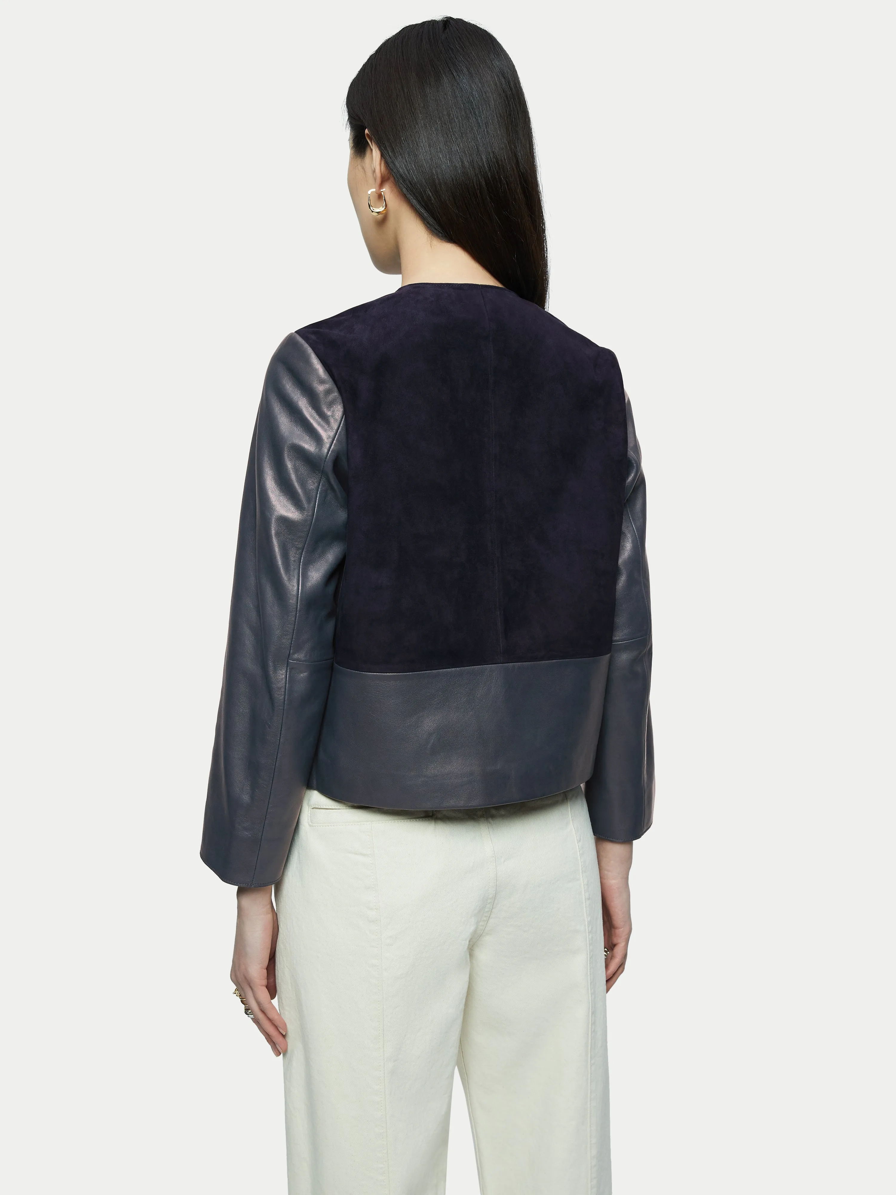 Nakoa Leather Mix Jacket | Navy sold by Jigsaw product image thumbnail 4