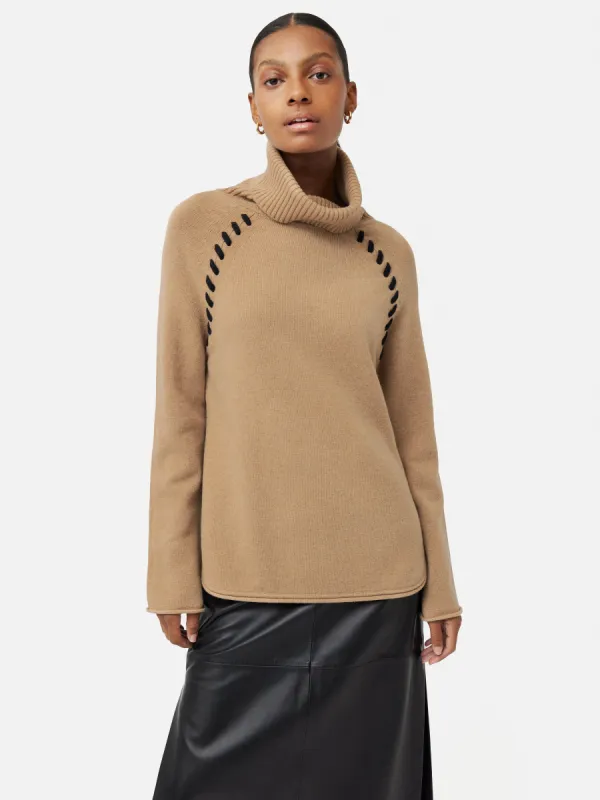 Merino Scoop Hem Jumper | Camel sold by Jigsaw