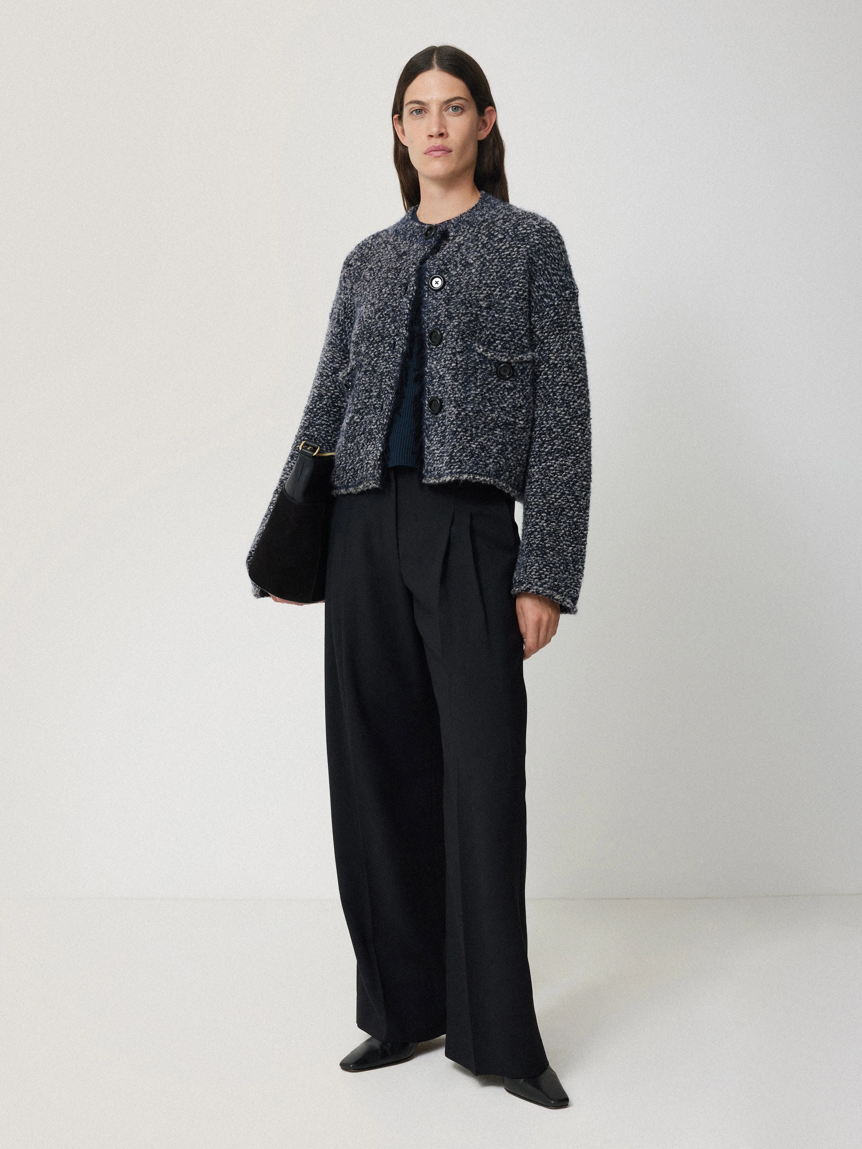 French Tweed Cardi-Jacket | Navy sold by Jigsaw product image thumbnail 3