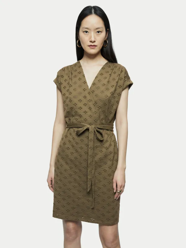 Cotton Broderie Wrap Dress | Khaki made by Jigsaw