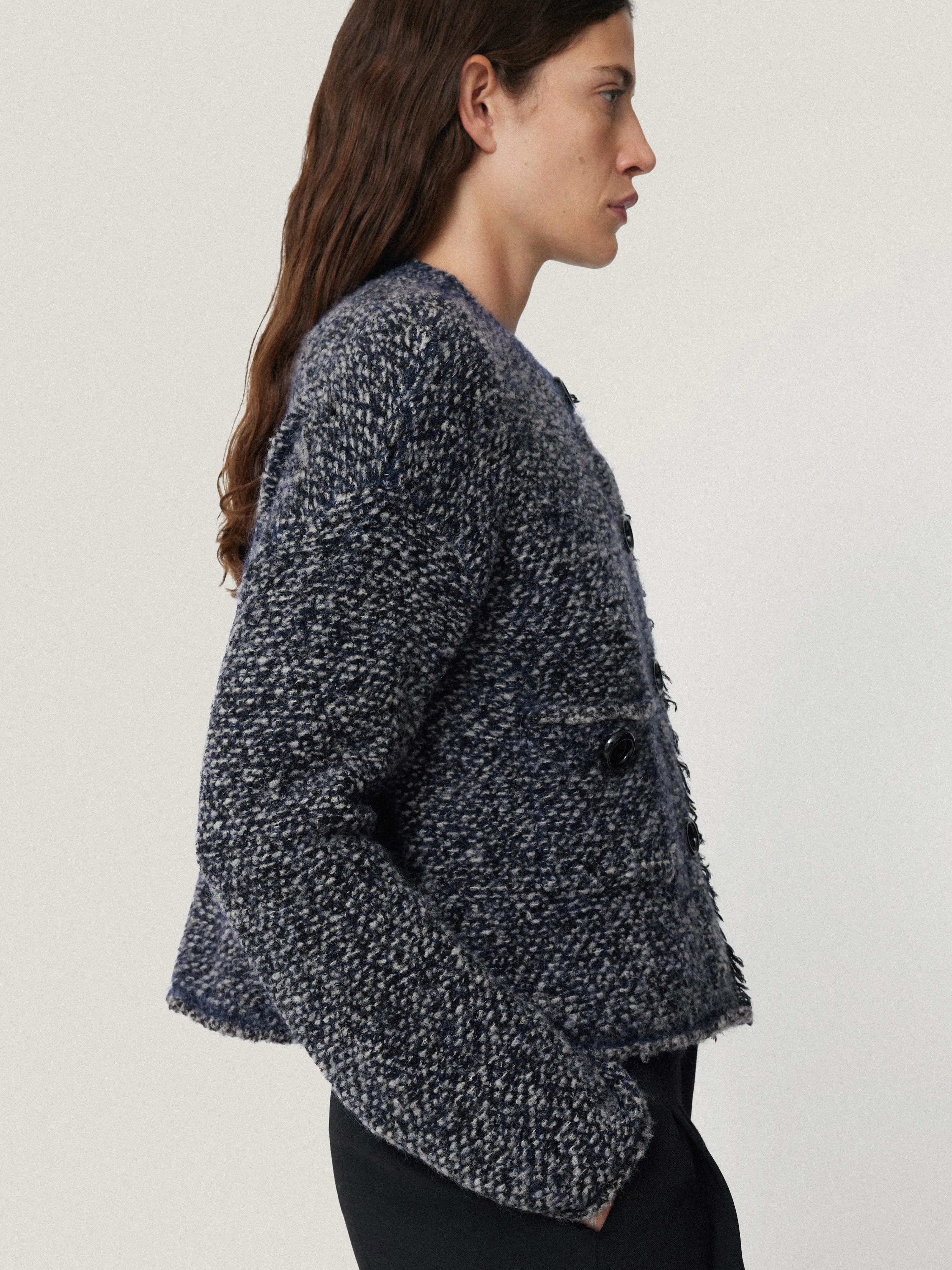 French Tweed Cardi-Jacket | Navy sold by Jigsaw product image thumbnail 4
