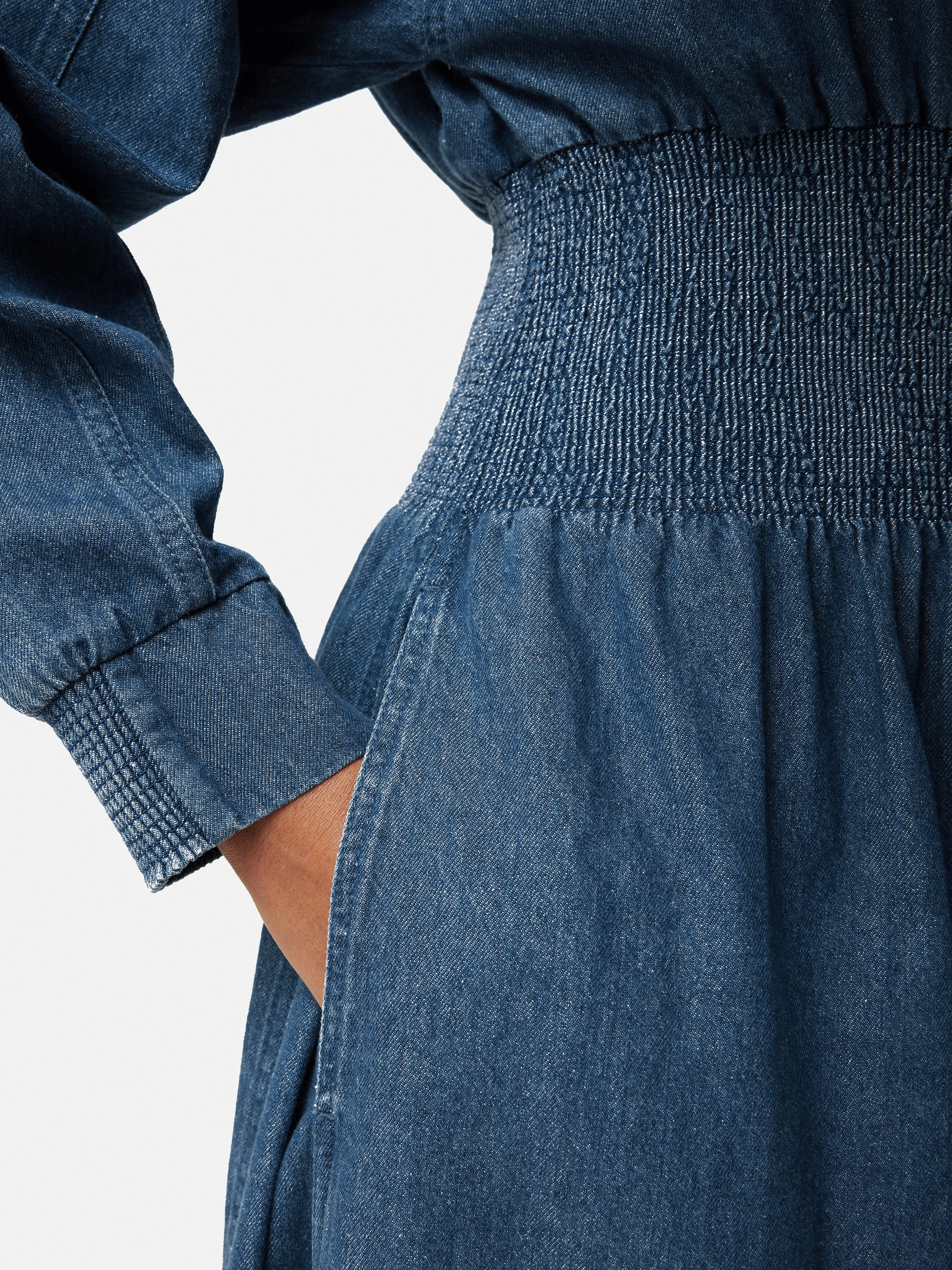 Denim Smocked Waist Shirt Dress | Blue sold by Jigsaw product image thumbnail 2