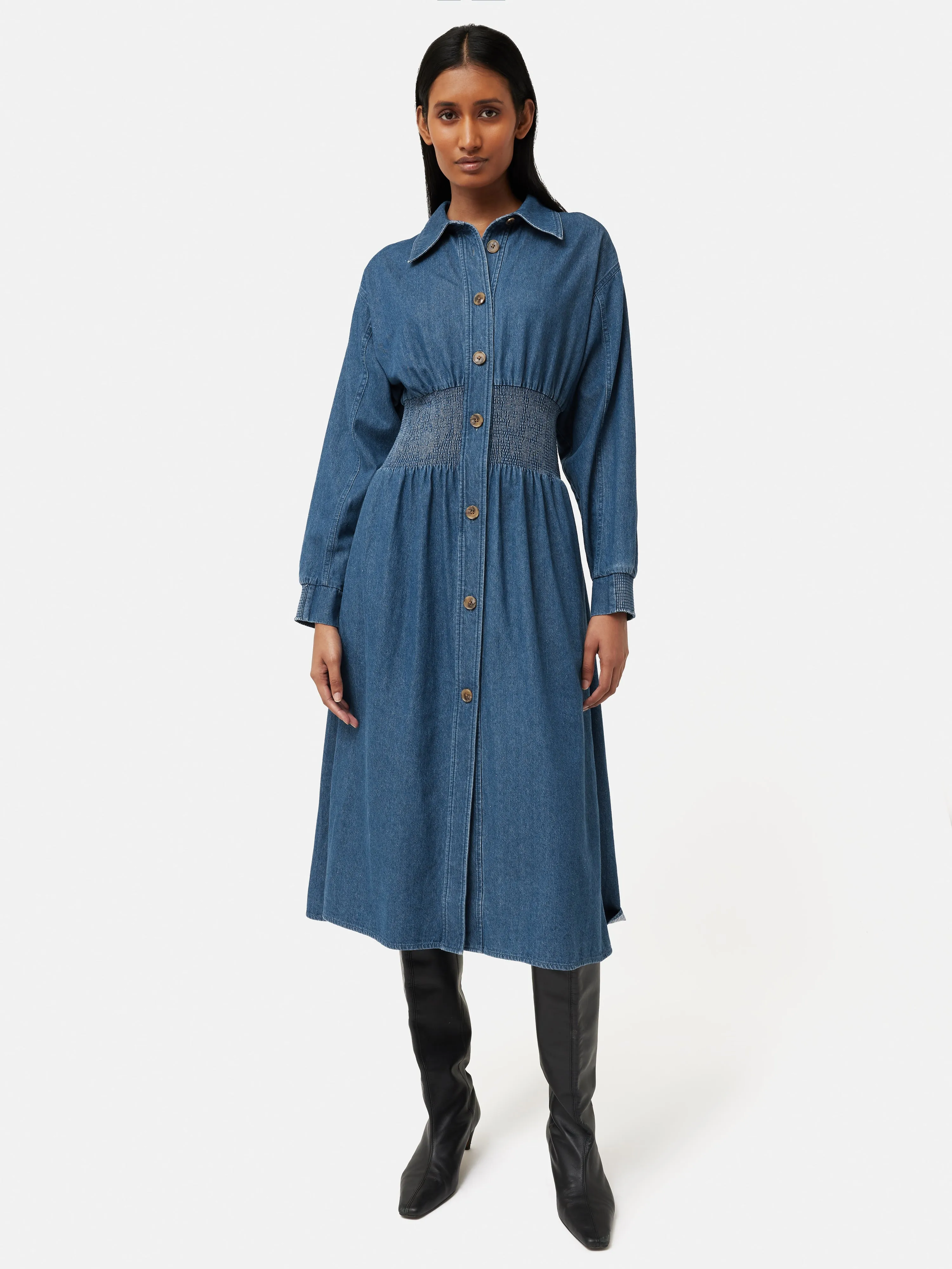 Denim Smocked Waist Shirt Dress | Blue sold by Jigsaw