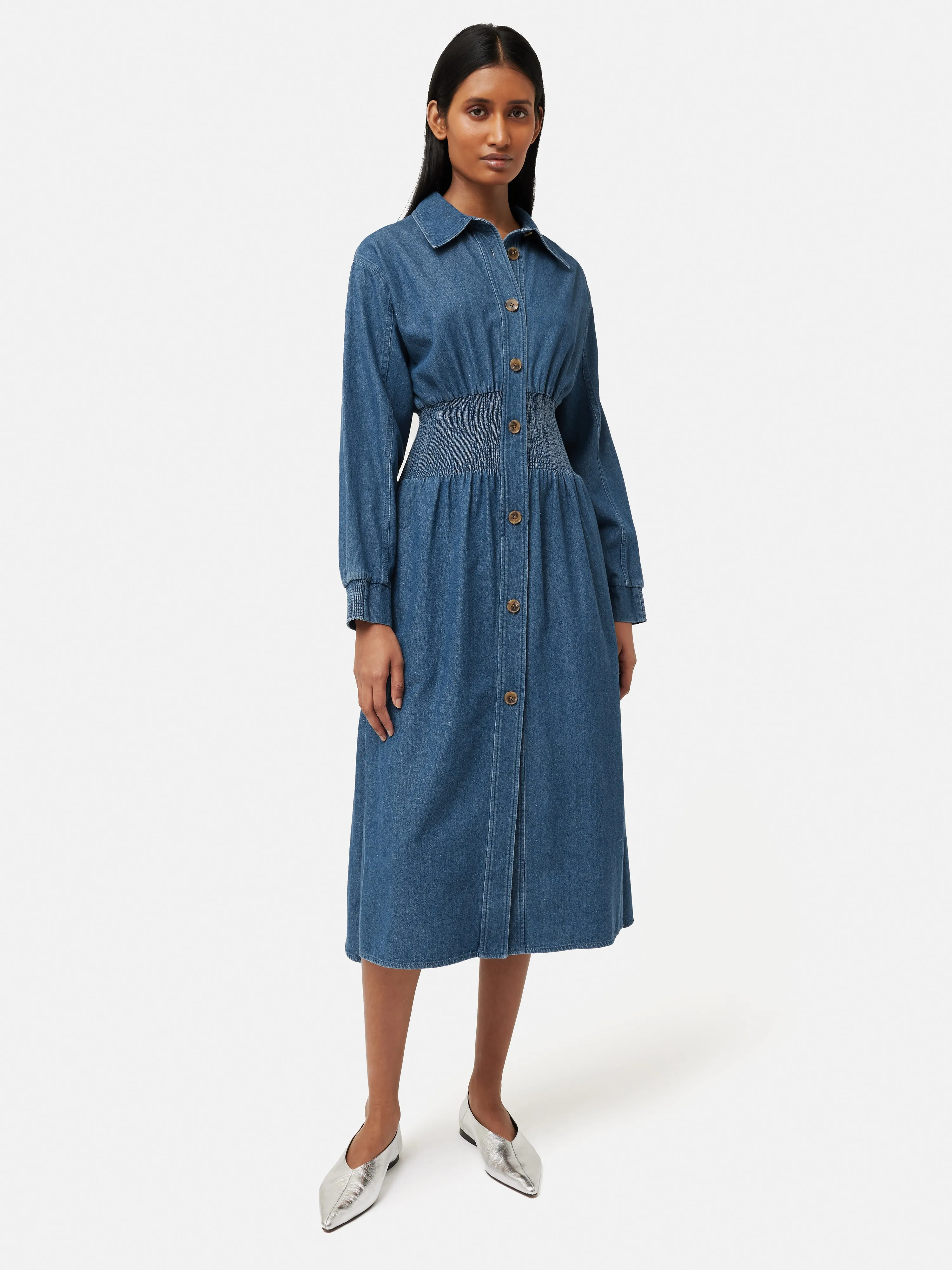 Denim Smocked Waist Shirt Dress | Blue sold by Jigsaw product image thumbnail 3