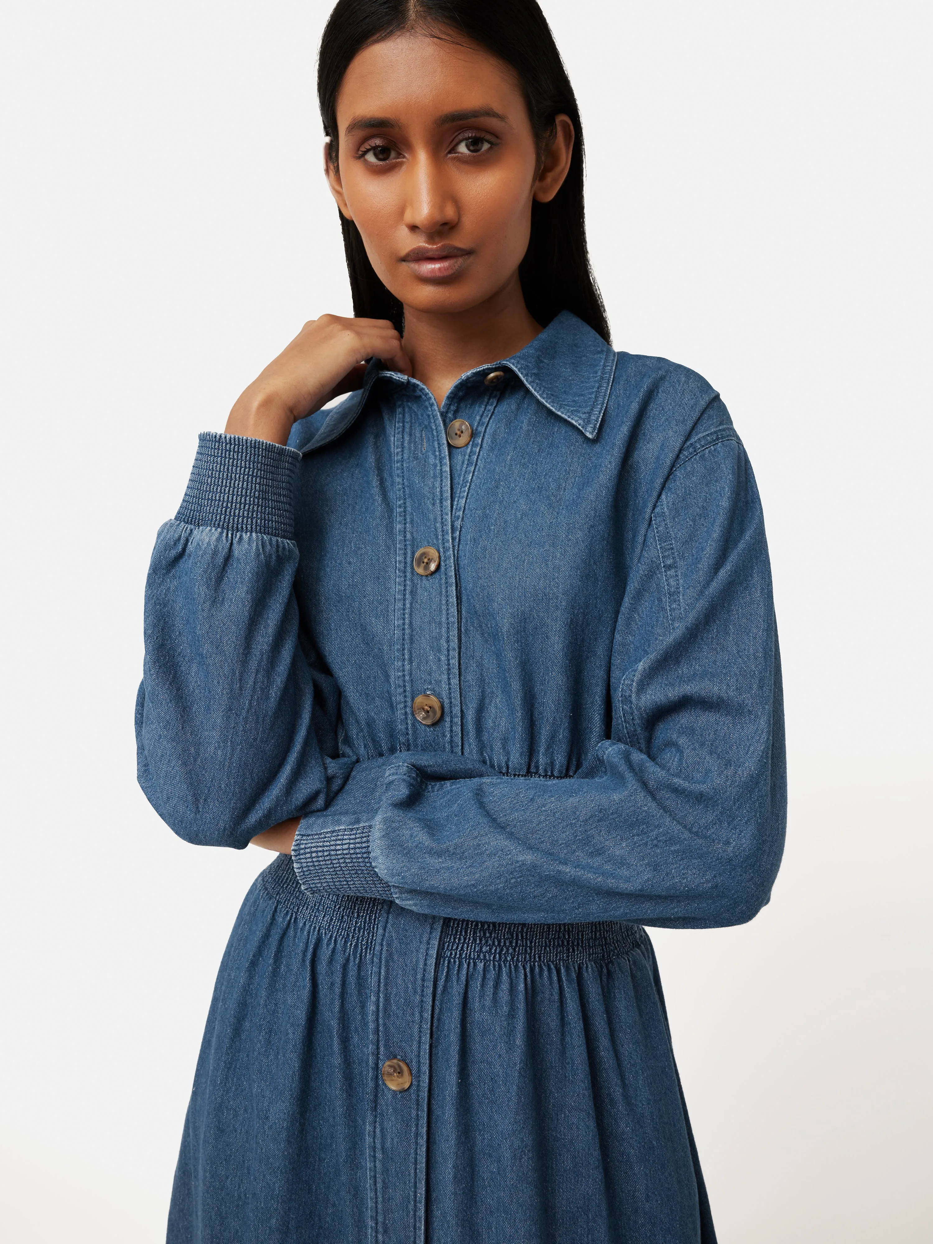 Denim Smocked Waist Shirt Dress | Blue sold by Jigsaw product image thumbnail 4