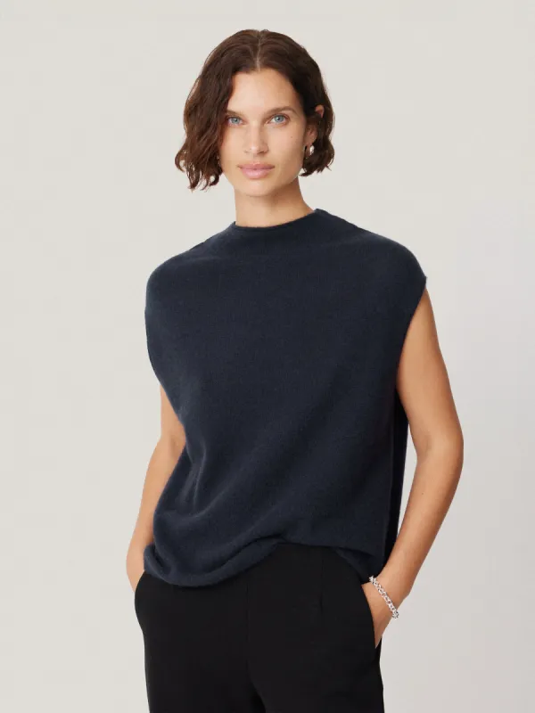 Cloud Cashmere Cap Sleeve Top | Navy sold by Jigsaw