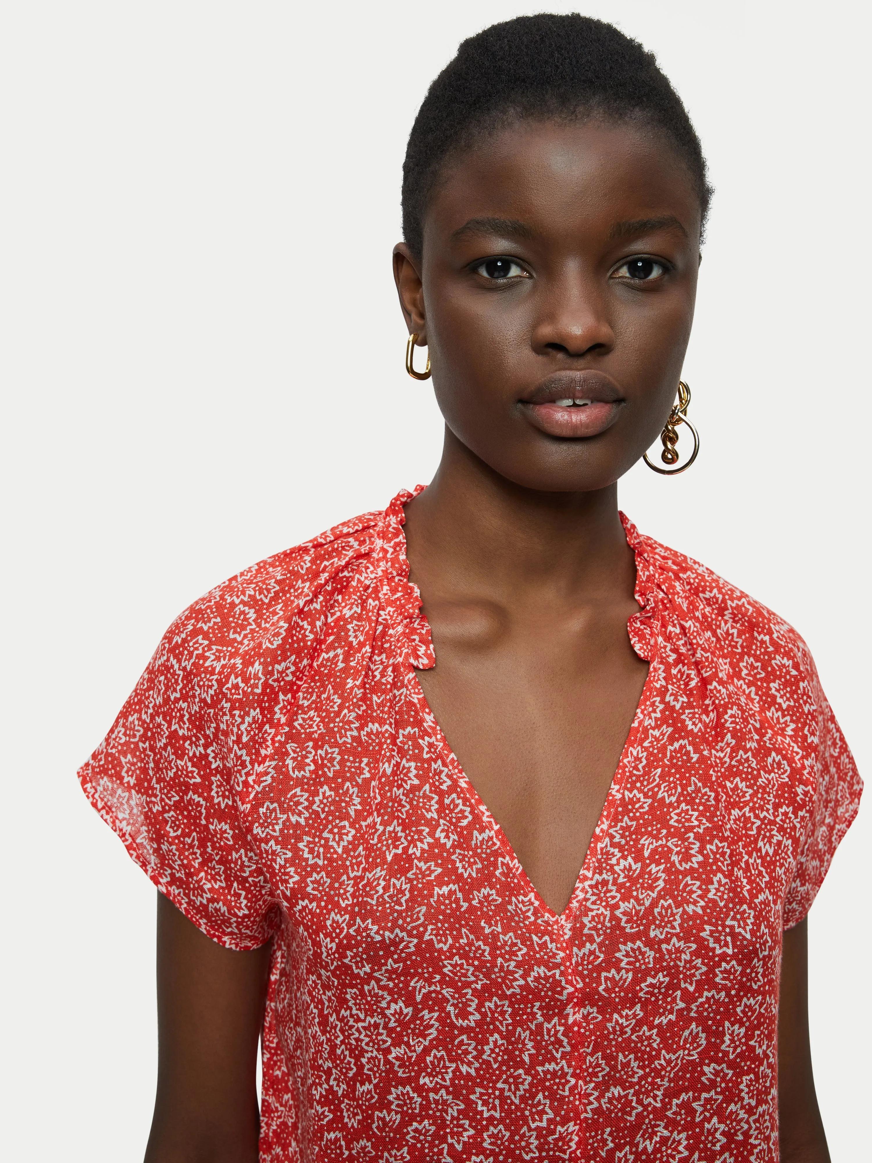 Star Leaf Printed Linen Gauze Top | Red sold by Jigsaw product image thumbnail 2