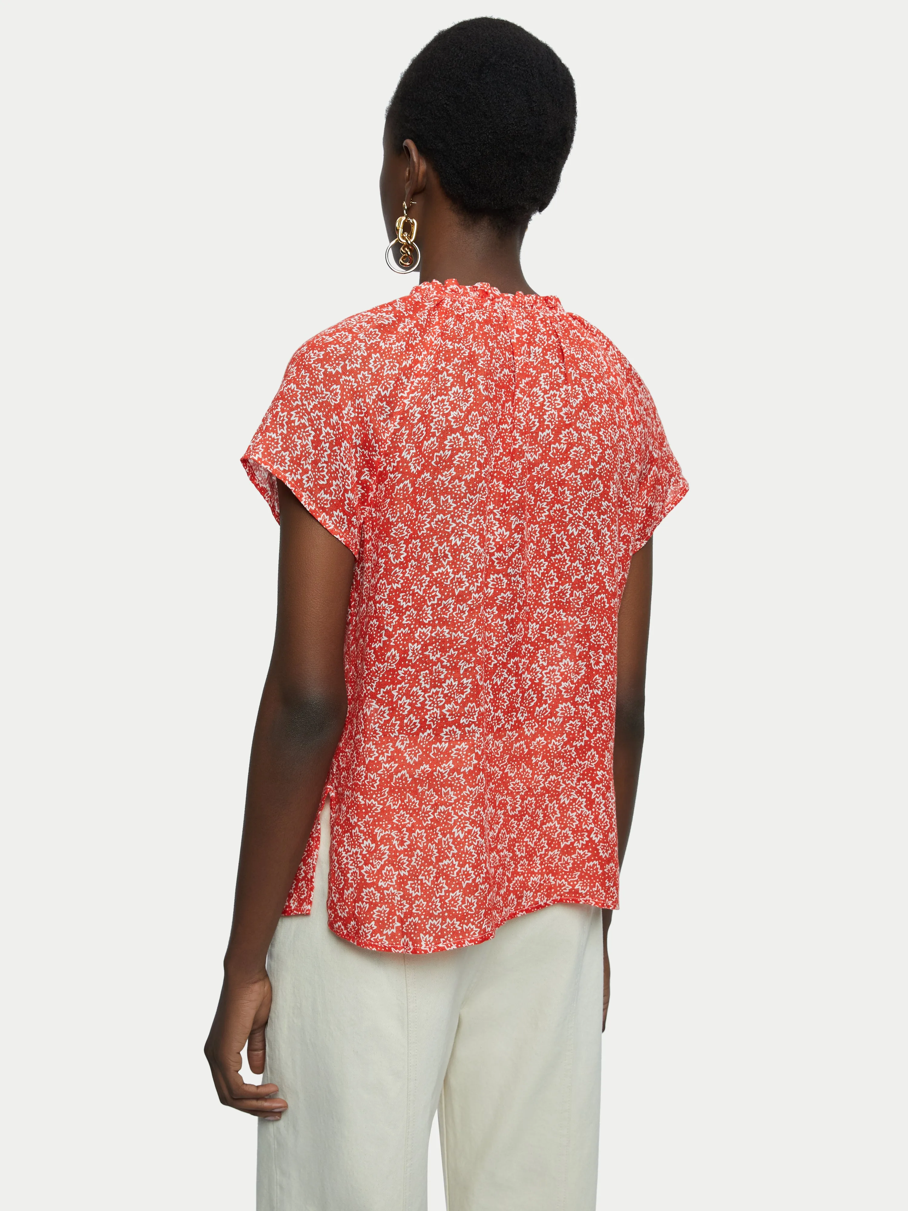 Star Leaf Printed Linen Gauze Top | Red sold by Jigsaw product image thumbnail 5