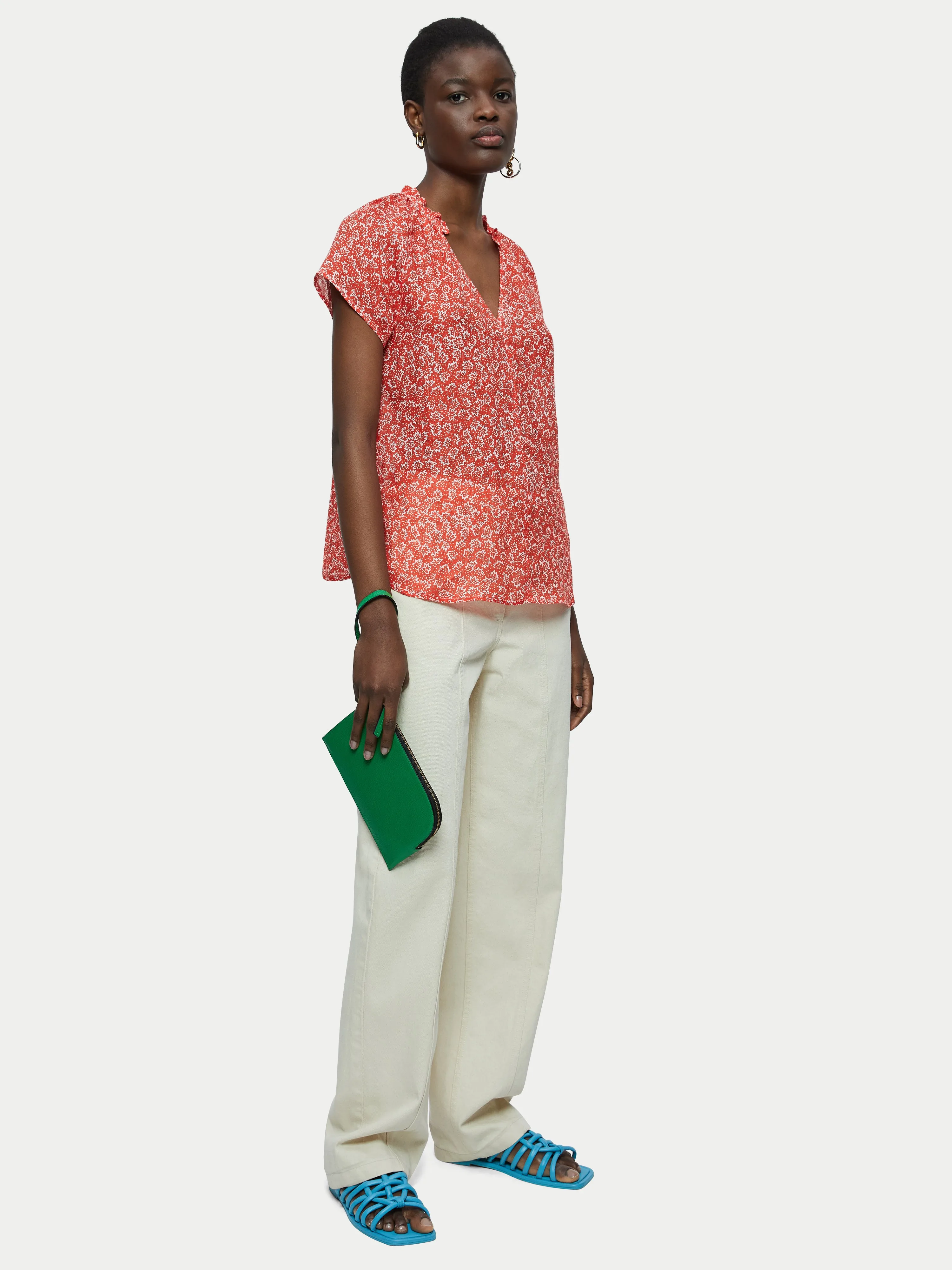 Star Leaf Printed Linen Gauze Top | Red sold by Jigsaw product image thumbnail 4