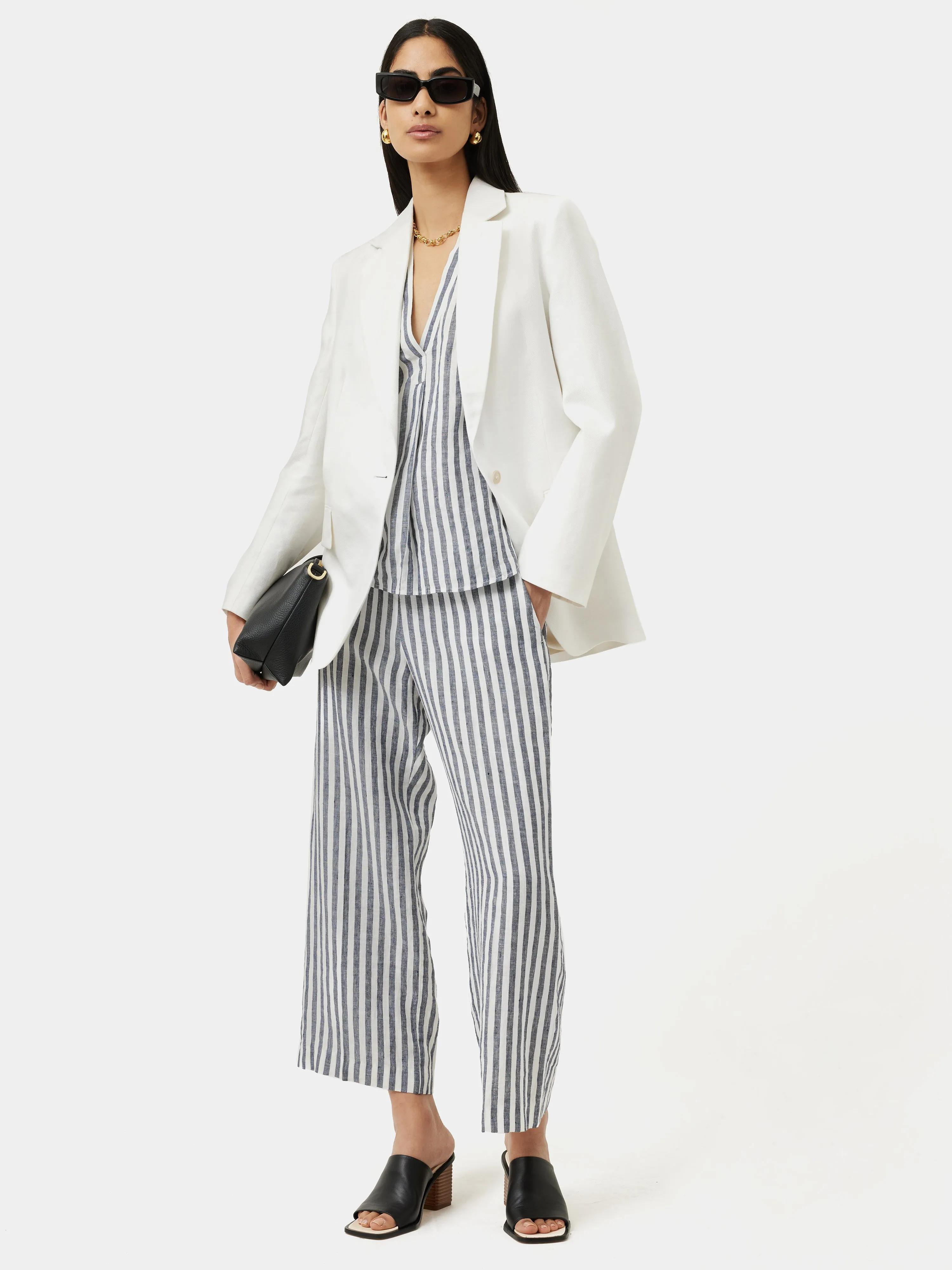 Linen Stripe Palazzo Trouser | Navy sold by Jigsaw product image thumbnail 3