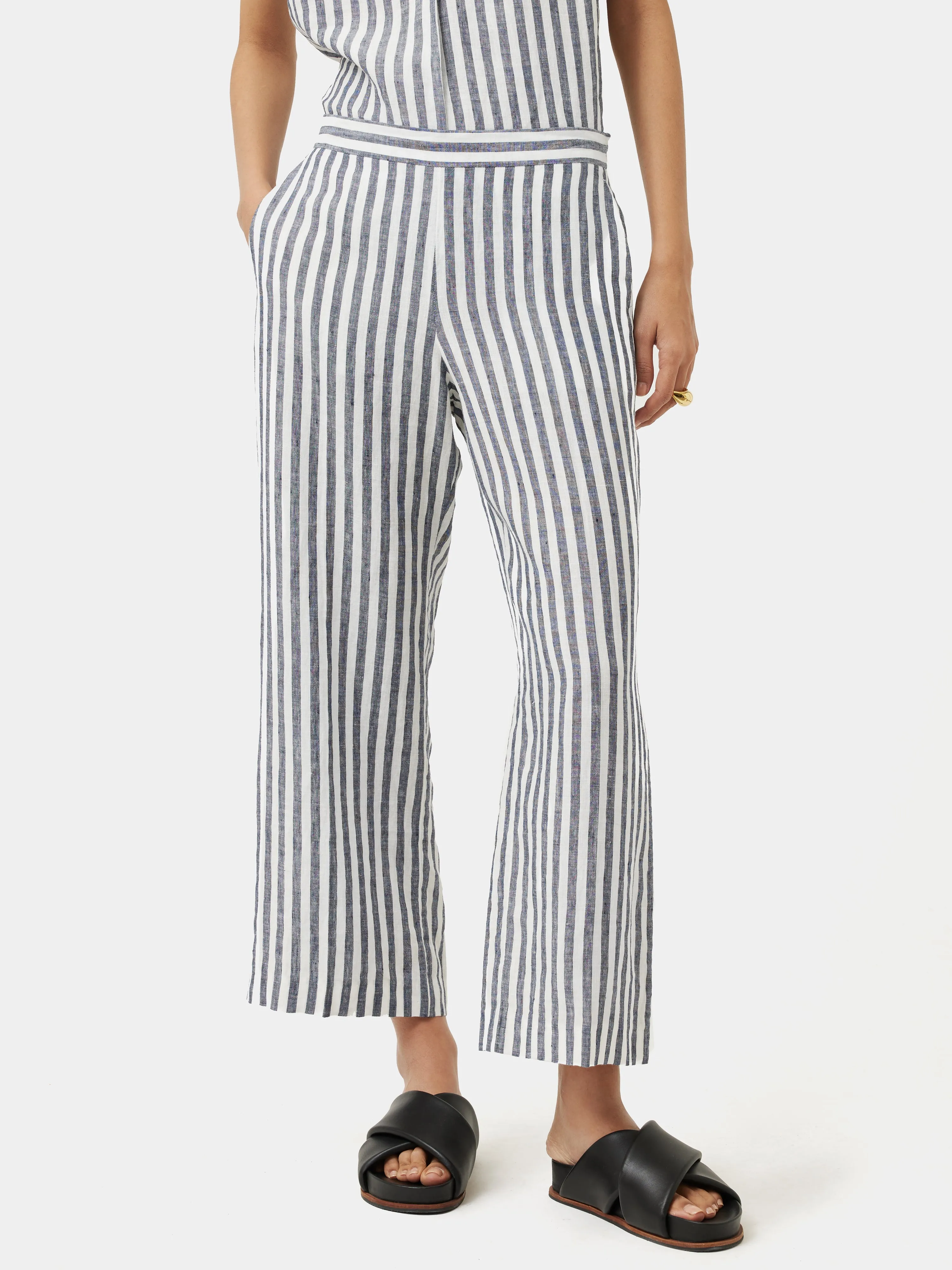 Linen Stripe Palazzo Trouser | Navy sold by Jigsaw product image thumbnail 2