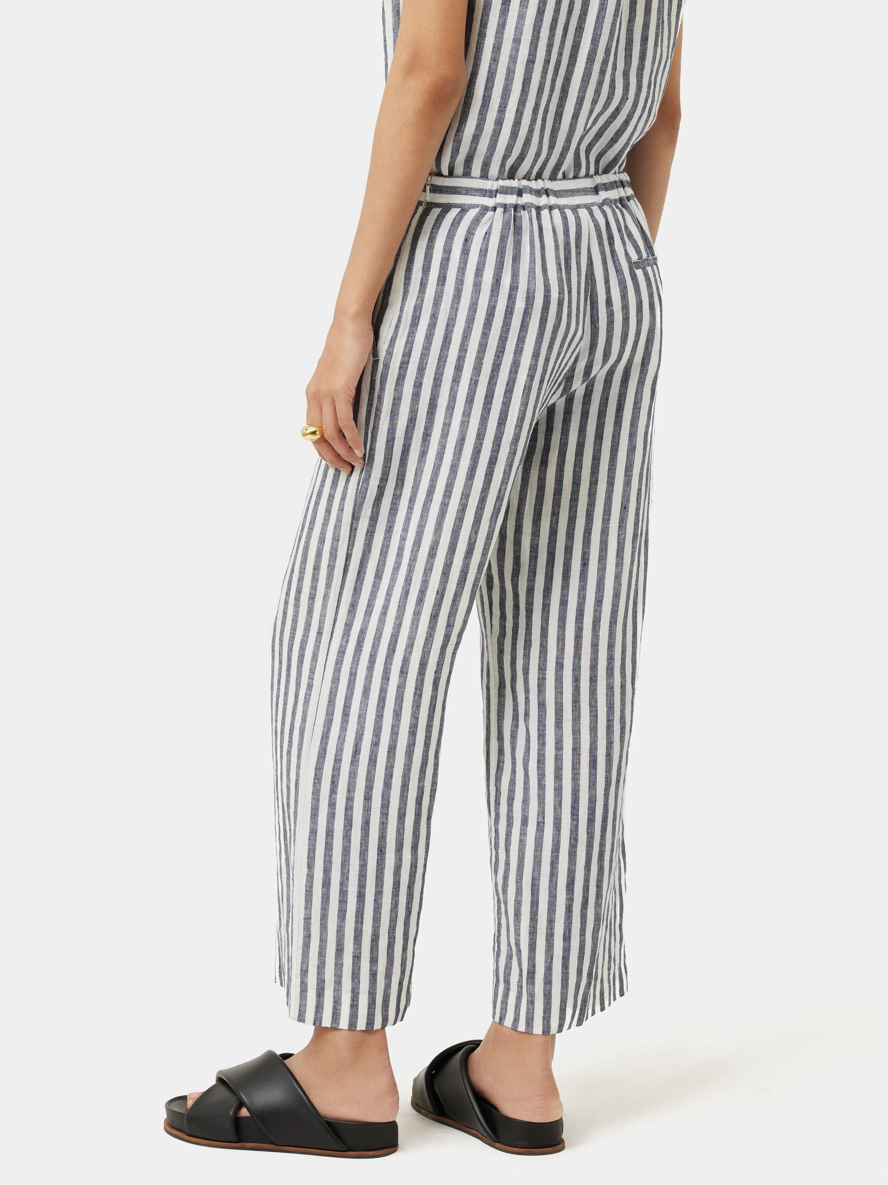 Linen Stripe Palazzo Trouser | Navy sold by Jigsaw product image thumbnail 5