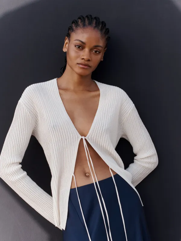 Textured Plisse Cardigan | Cream sold by Jigsaw